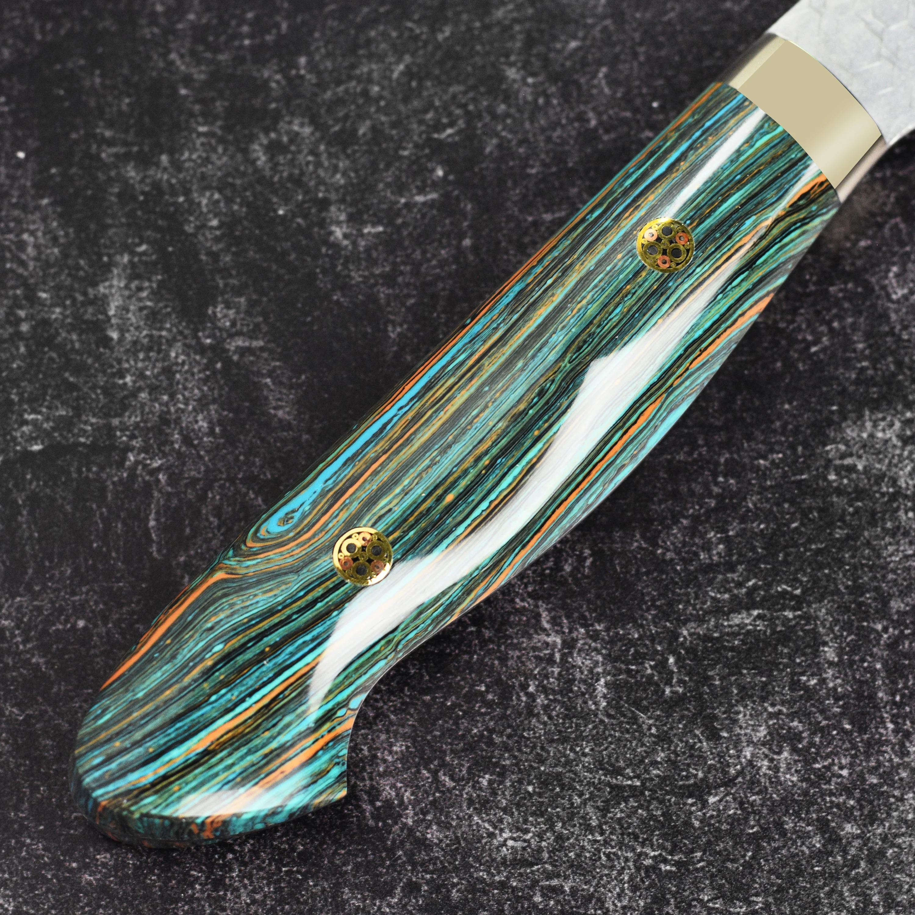 Nigara SG2 Migaki Tsuchime 8.25" Gyuto, Striped Turquoise - Image 7