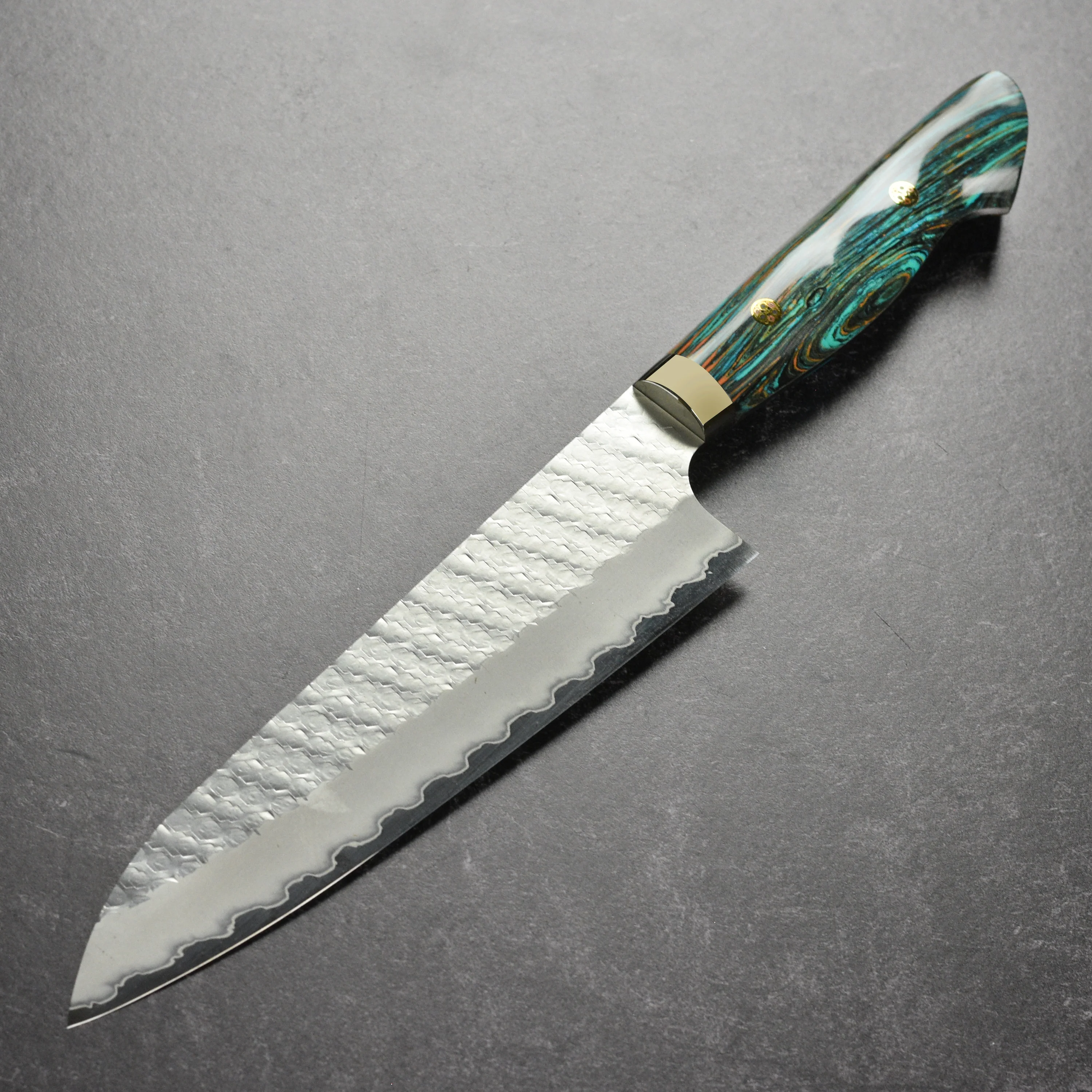 Nigara SG2 Migaki Tsuchime 8.25" Gyuto, Marble Turquoise - Image 6