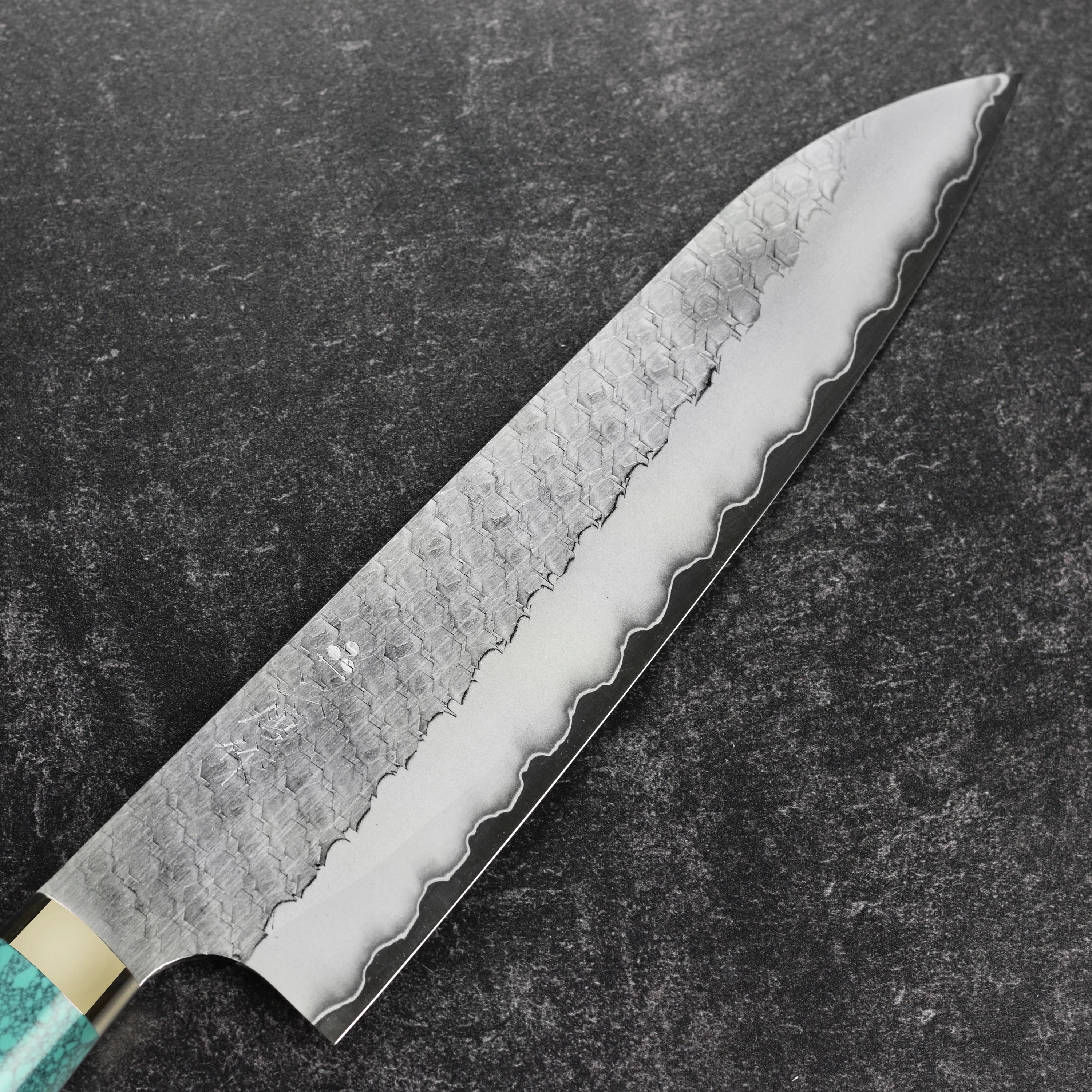 Nigara SG2 Migaki Tsuchime 8.25" Gyuto, Green Turquoise - Image 4