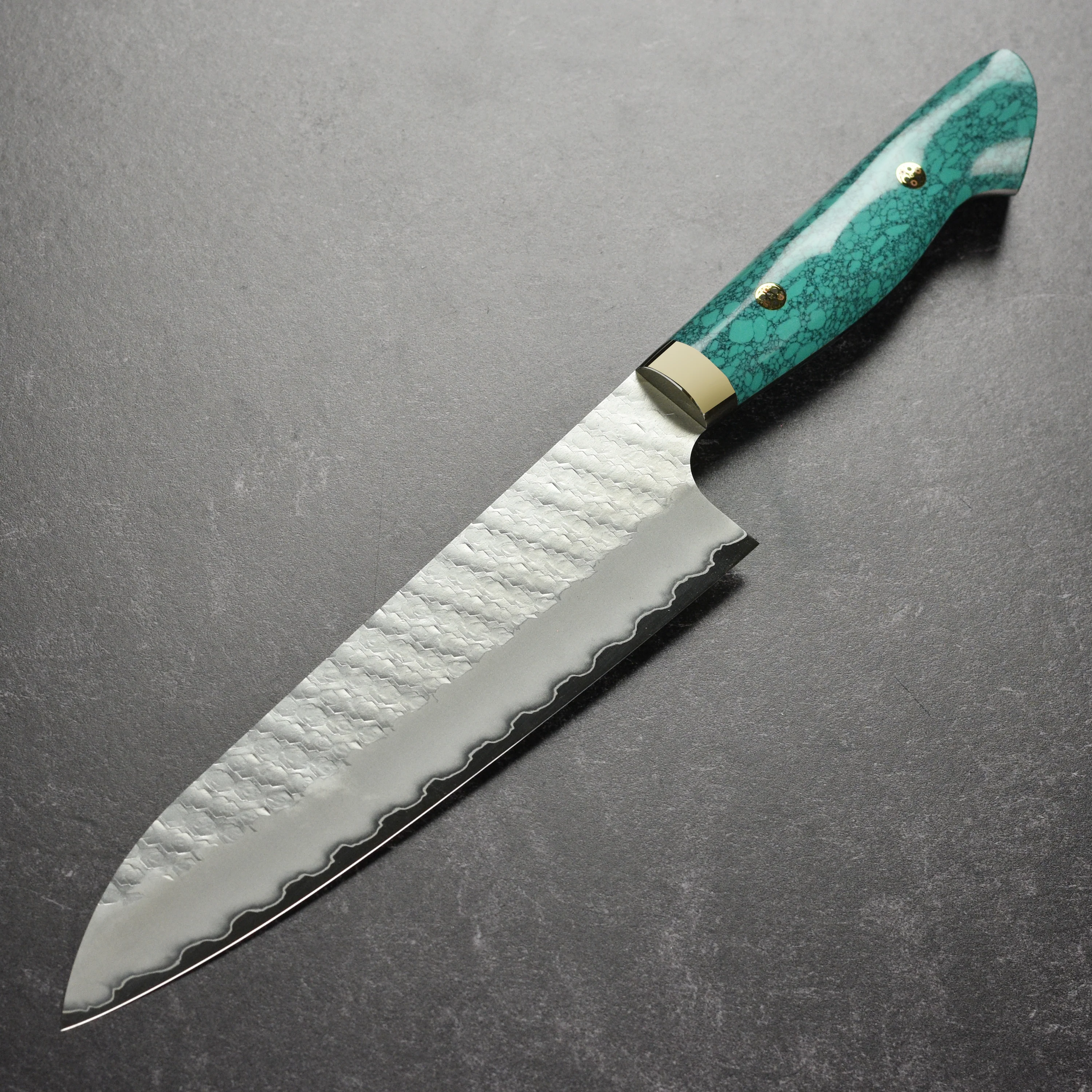 Nigara SG2 Migaki Tsuchime 8.25" Gyuto, Green Turquoise - Image 6