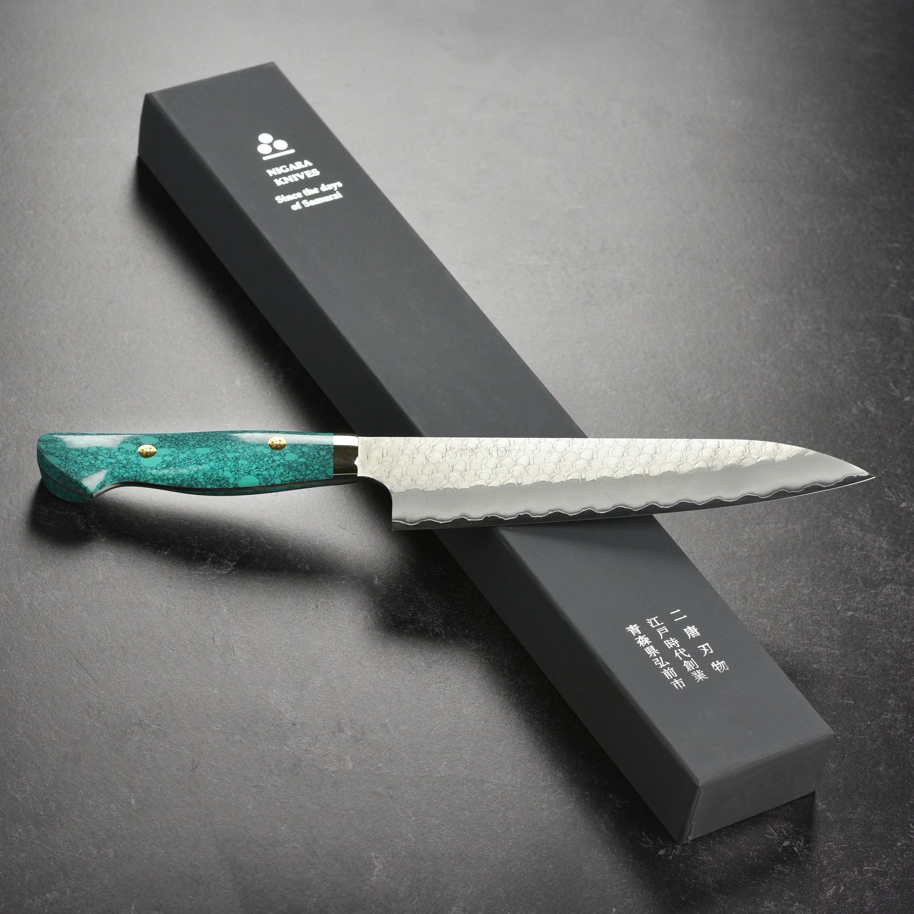 Nigara SG2 Migaki Tsuchime 8.25" Gyuto, Green Turquoise - Image 8