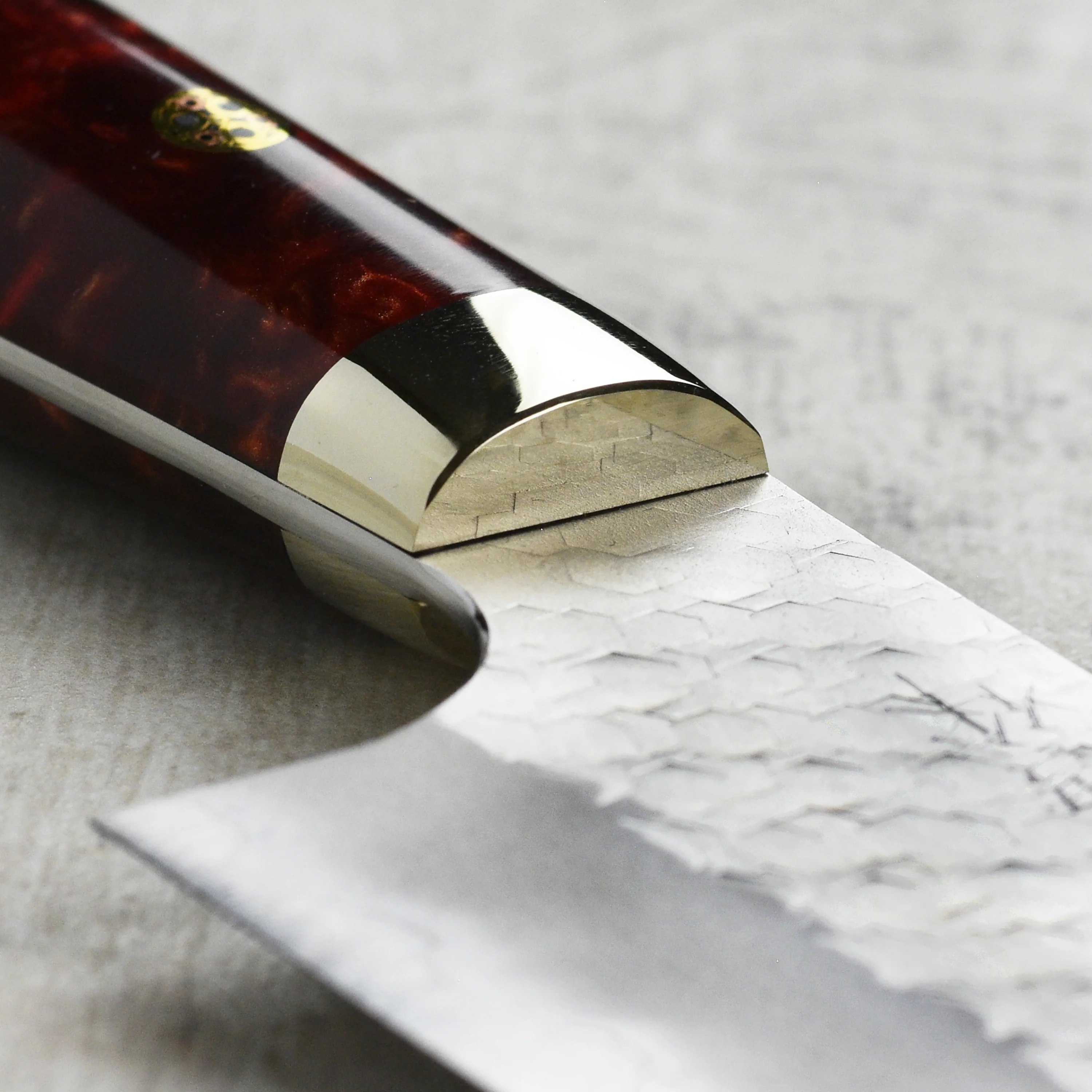 Nigara SG2 Migaki Tsuchime 8.25" Gyuto, Crimson Acrylic - Image 7