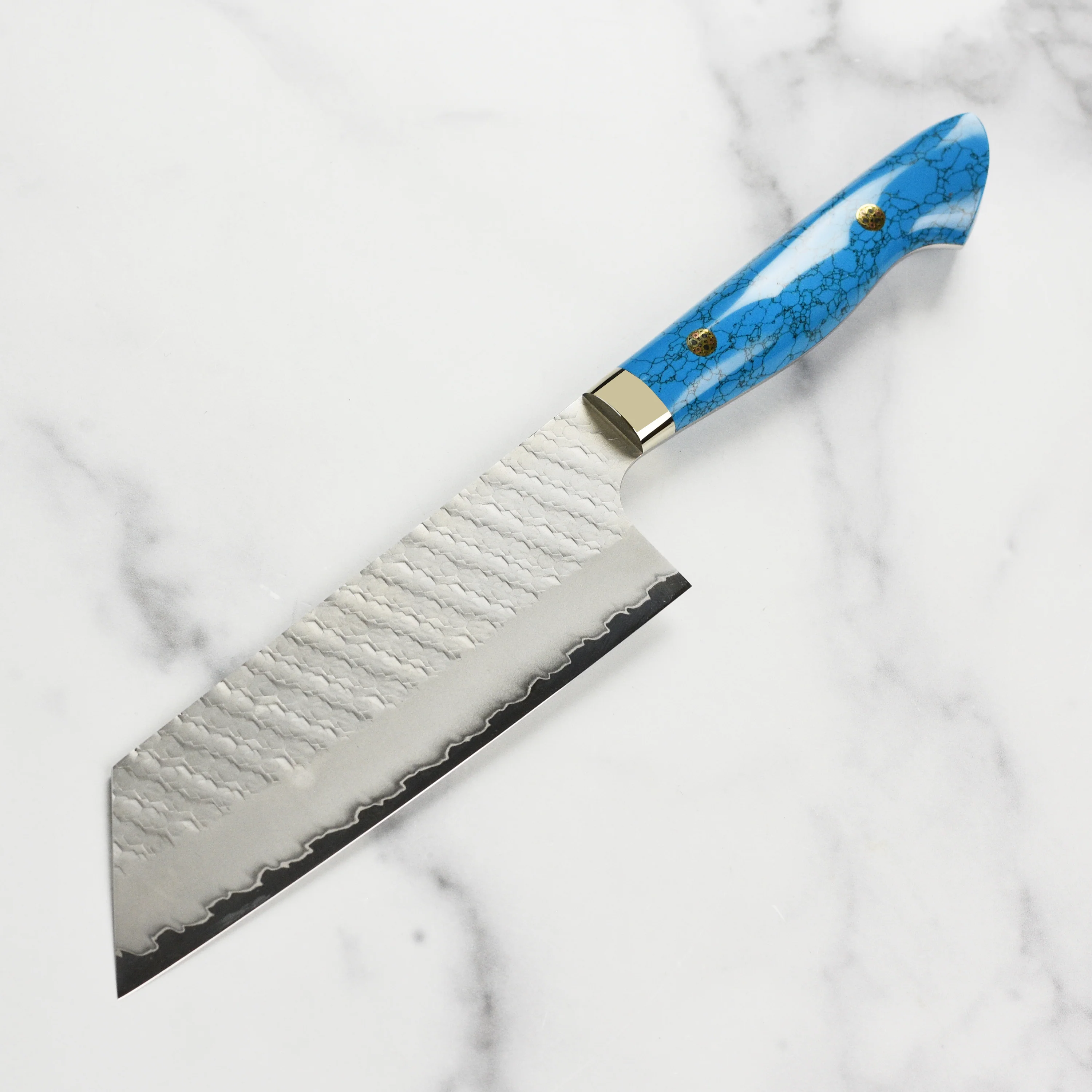 Nigara SG2 Migaki Tsuchime 7" Kiritsuke Nakiri, Blue Turquoise - Image 6