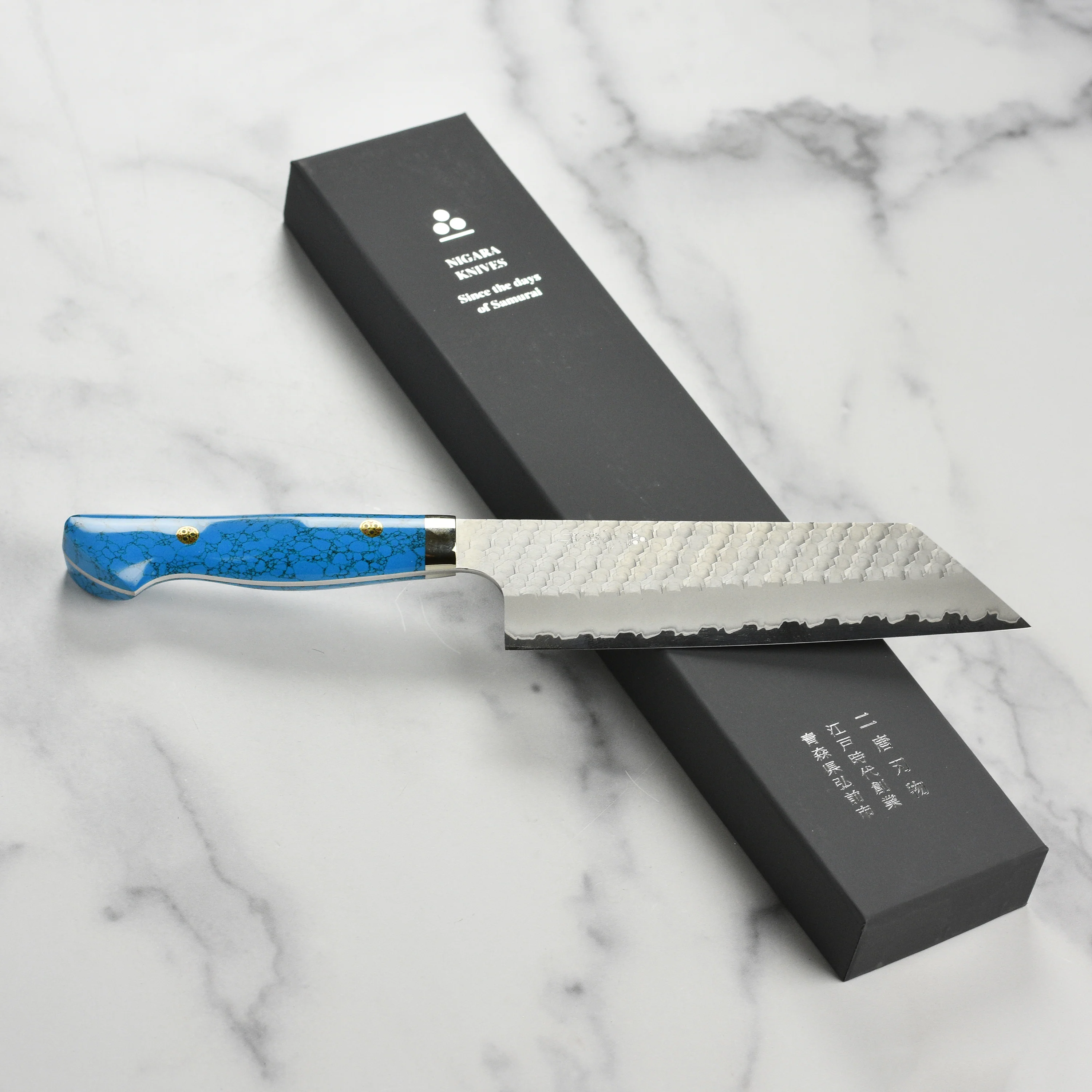 Nigara SG2 Migaki Tsuchime 7" Kiritsuke Nakiri, Blue Turquoise - Image 8