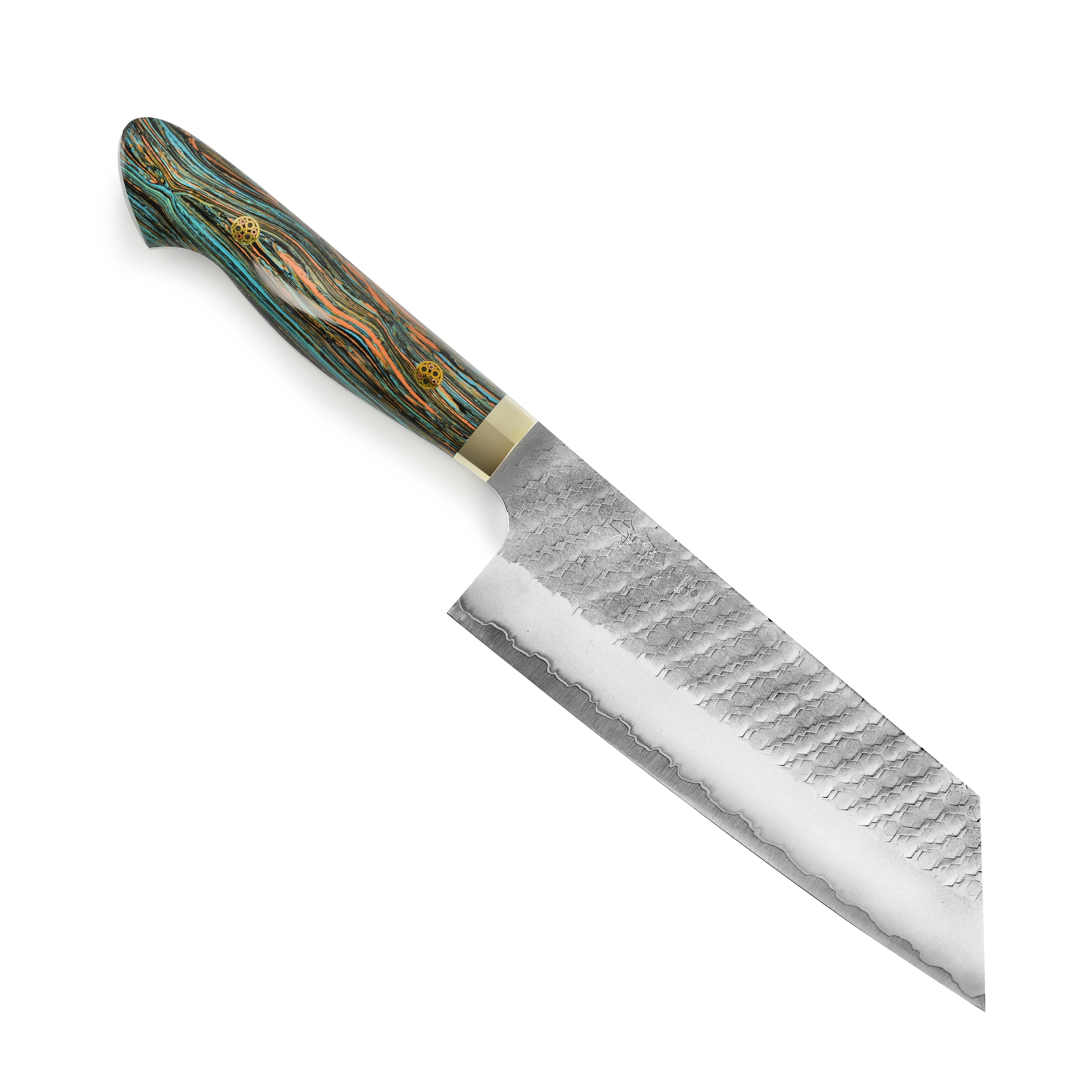 Nigara SG2 Migaki Tsuchime 7" Kiritsuke Nakiri, Striped Turquoise - Image 5