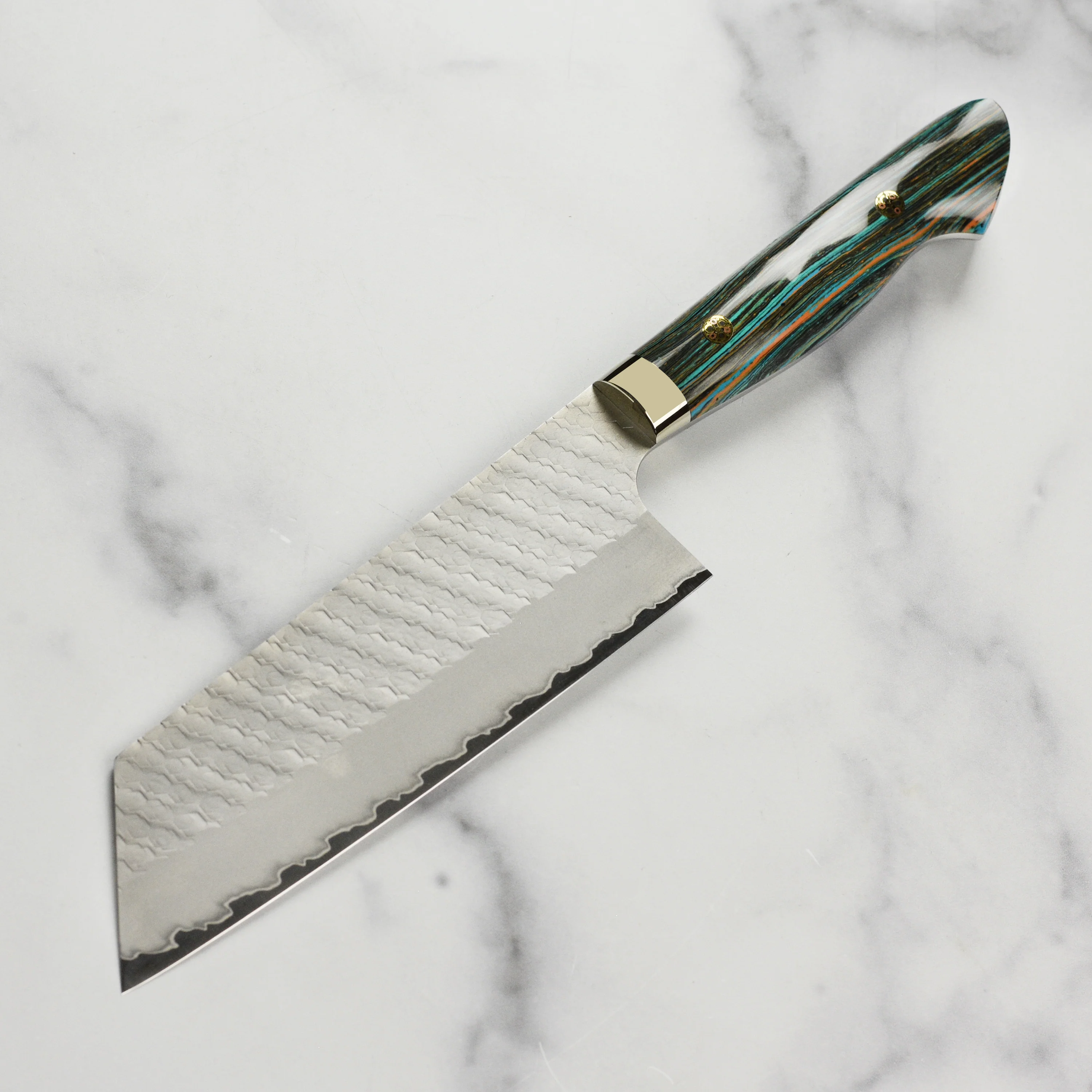Nigara SG2 Migaki Tsuchime 7" Kiritsuke Nakiri, Striped Turquoise - Image 6