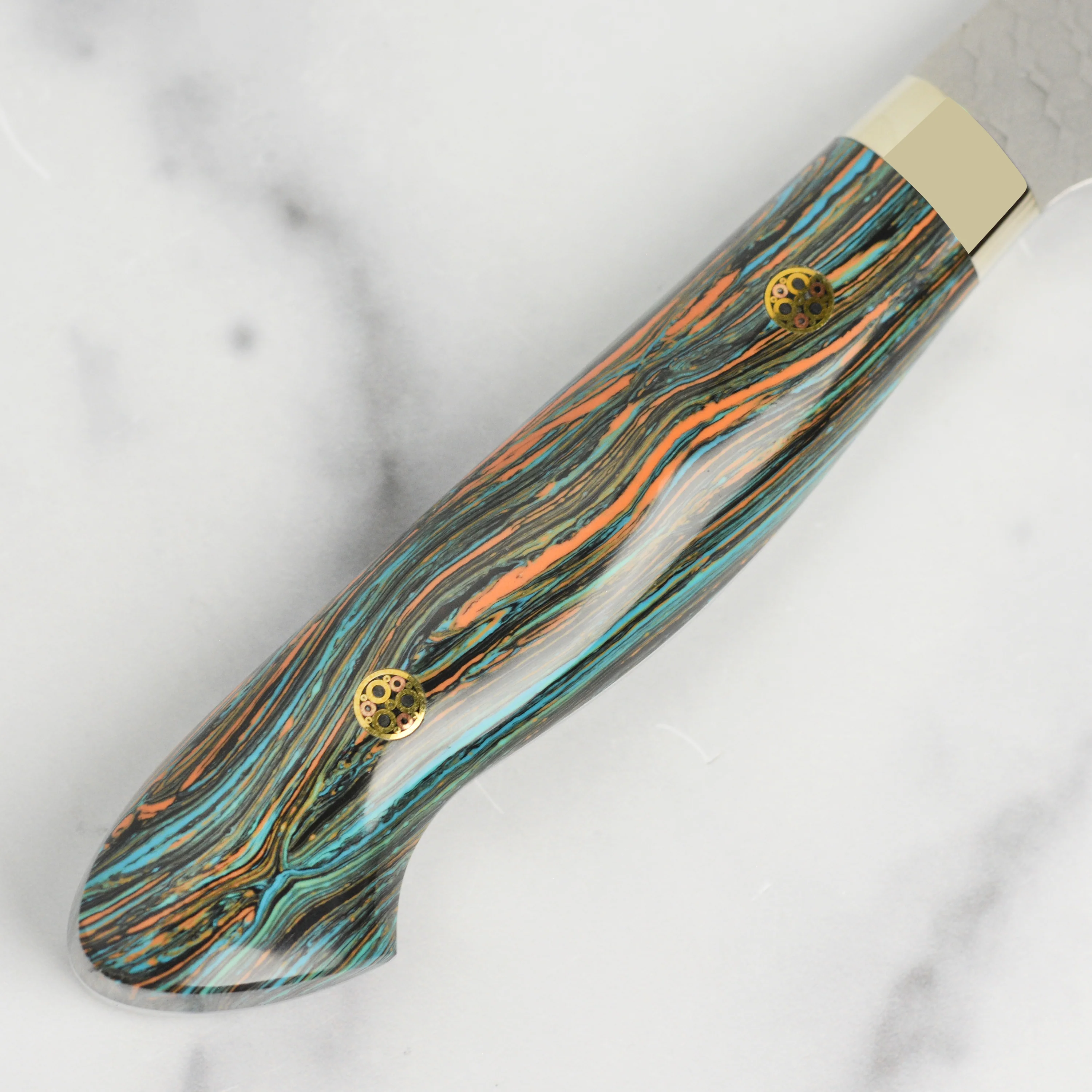 Nigara SG2 Migaki Tsuchime 7" Kiritsuke Nakiri, Striped Turquoise - Image 7