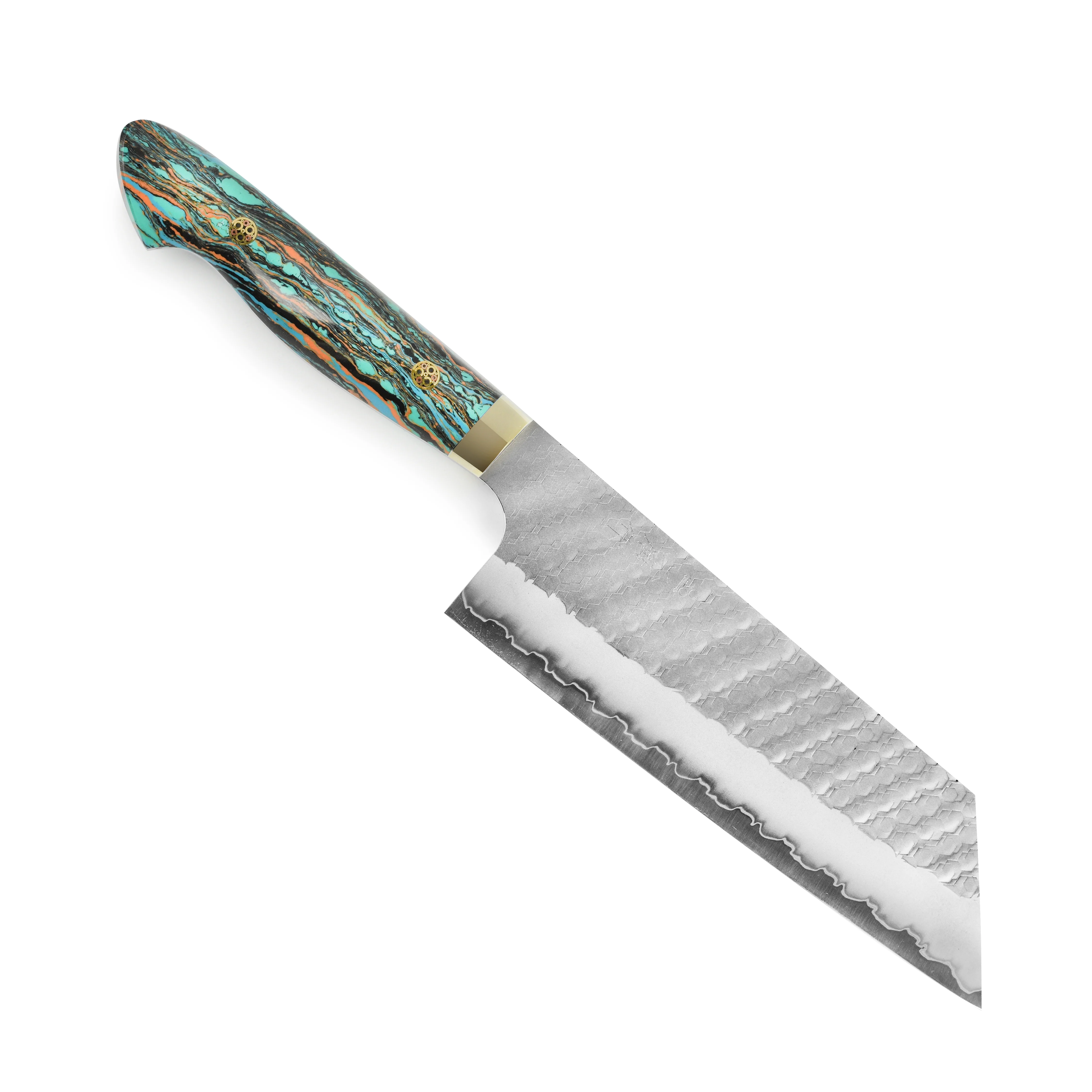 Nigara SG2 Migaki Tsuchime 7" Kiritsuke Nakiri, Marbled Turquoise - Image 5