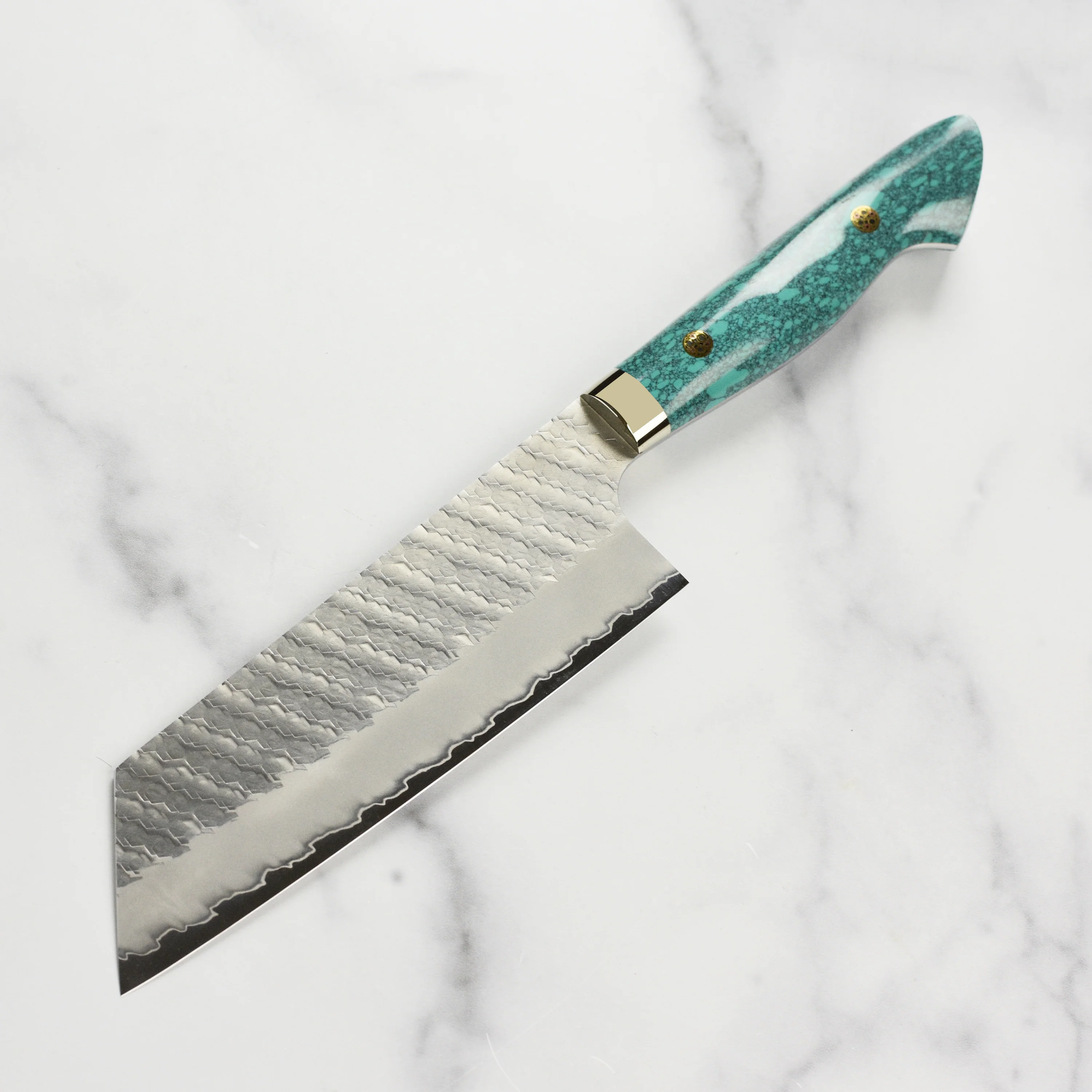 Nigara SG2 Migaki Tsuchime 7" Kiritsuke Nakiri, Green Turquoise - Image 6