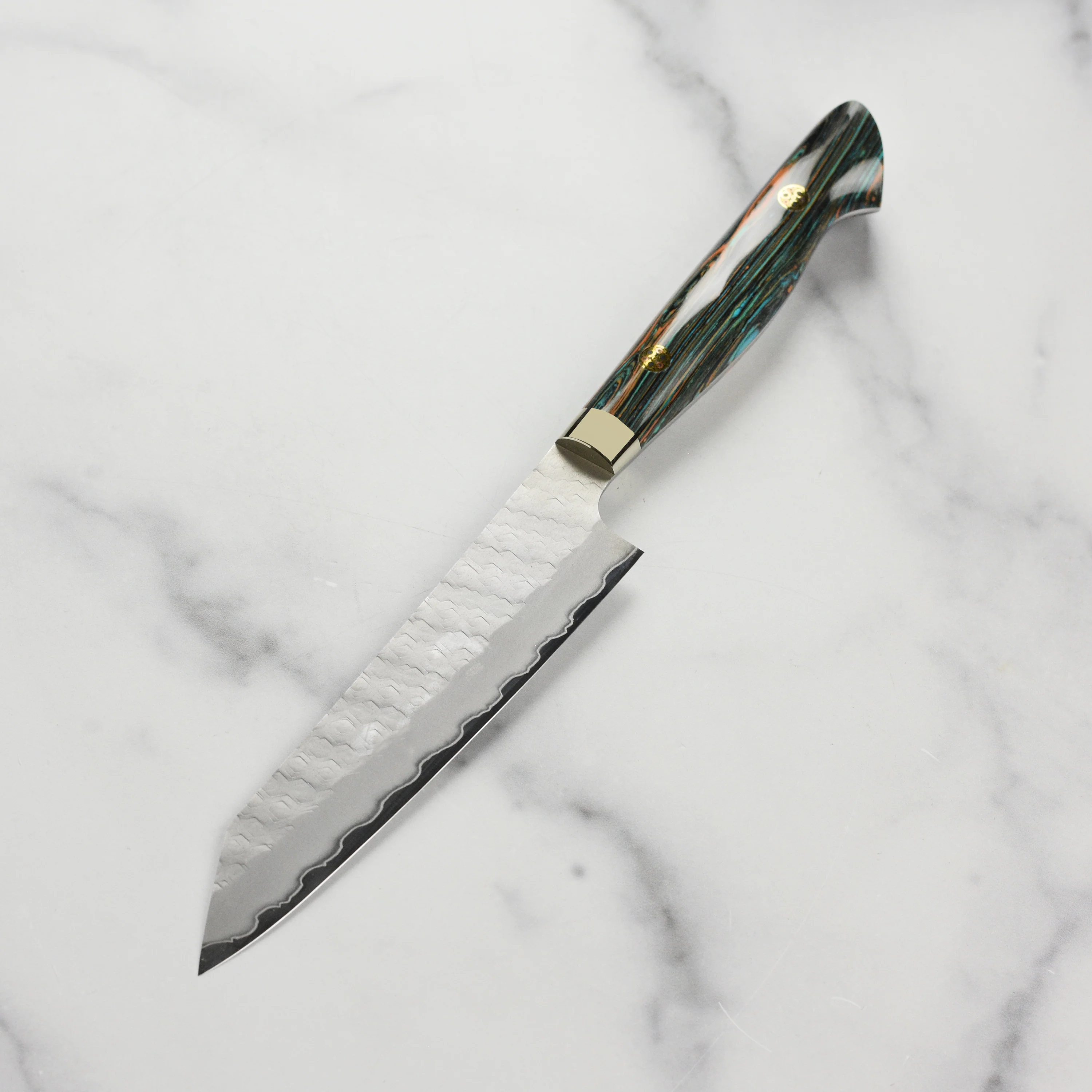Nigara SG2 Migaki Tsuchime 5.9" Kiritsuke Petty, Marbled Turquoise - Image 6
