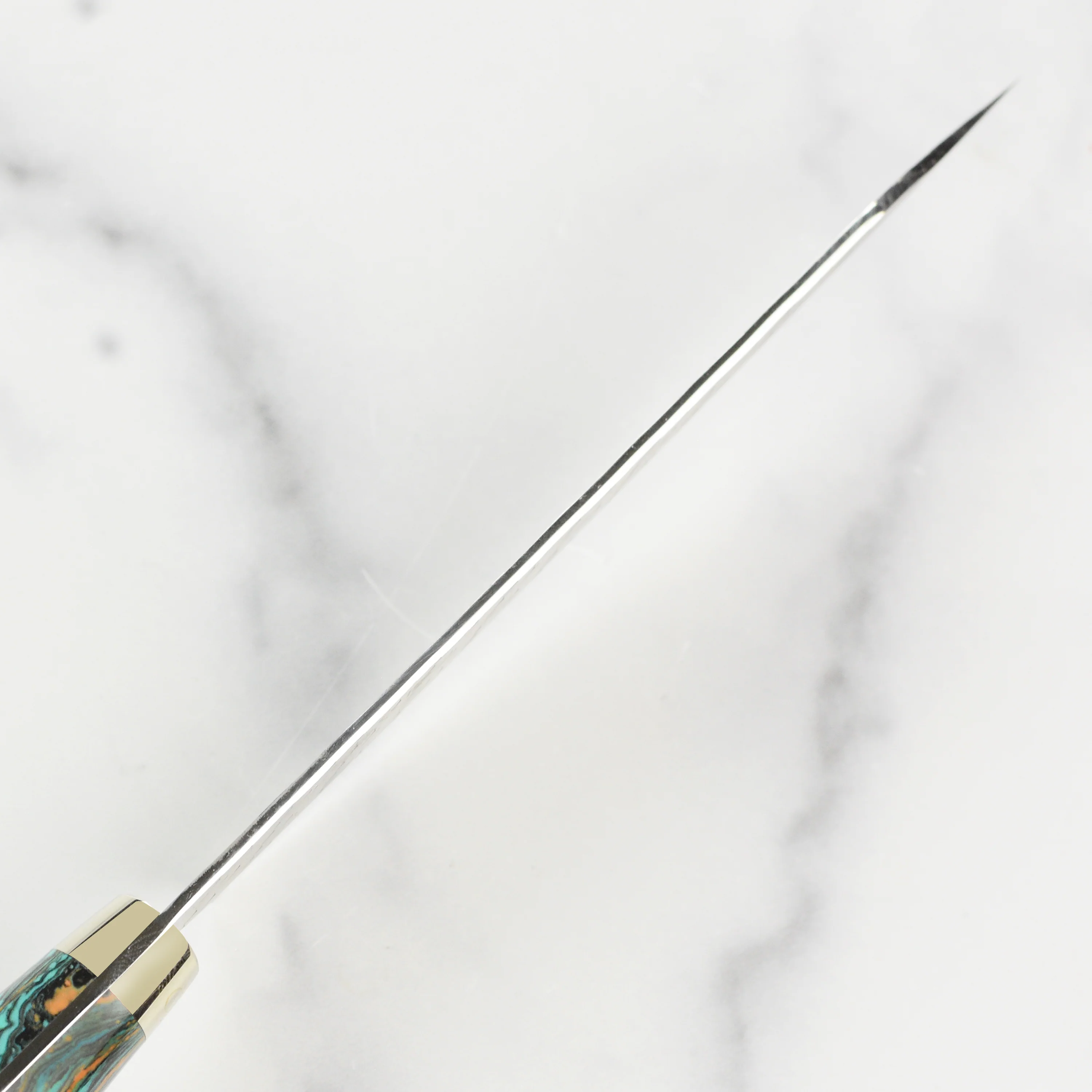Nigara SG2 Migaki Tsuchime 5.9" Kiritsuke Petty, Striped Turquoise - Image 3