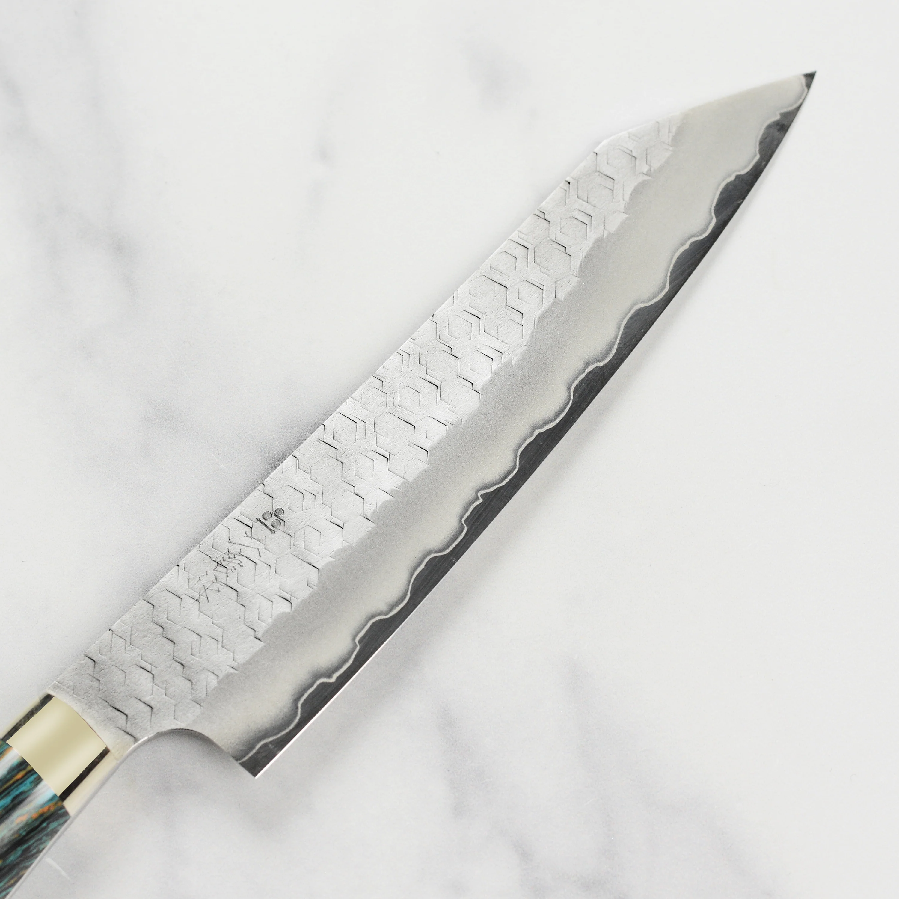 Nigara SG2 Migaki Tsuchime 5.9" Kiritsuke Petty, Striped Turquoise - Image 4