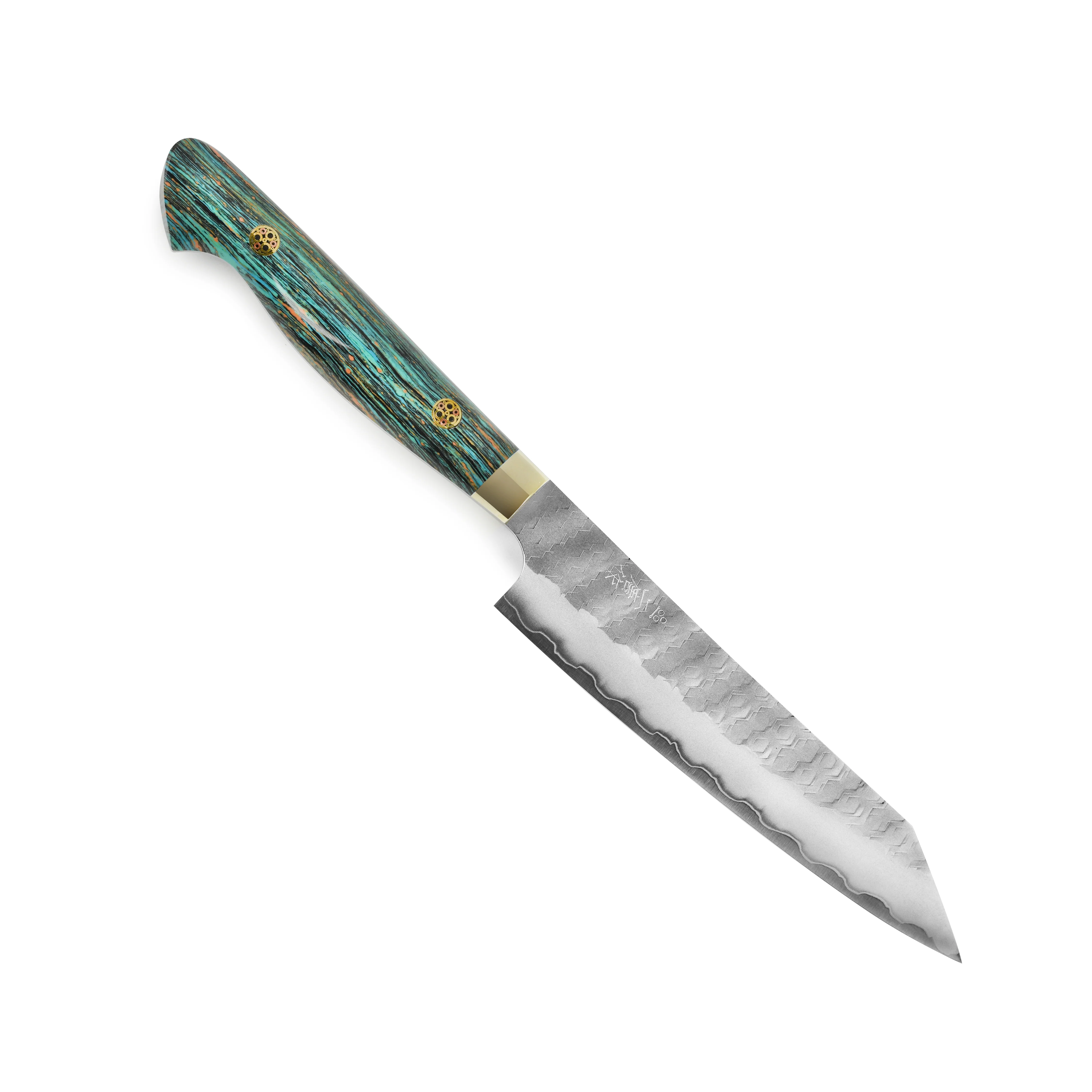Nigara SG2 Migaki Tsuchime 5.9" Kiritsuke Petty, Striped Turquoise - Image 5
