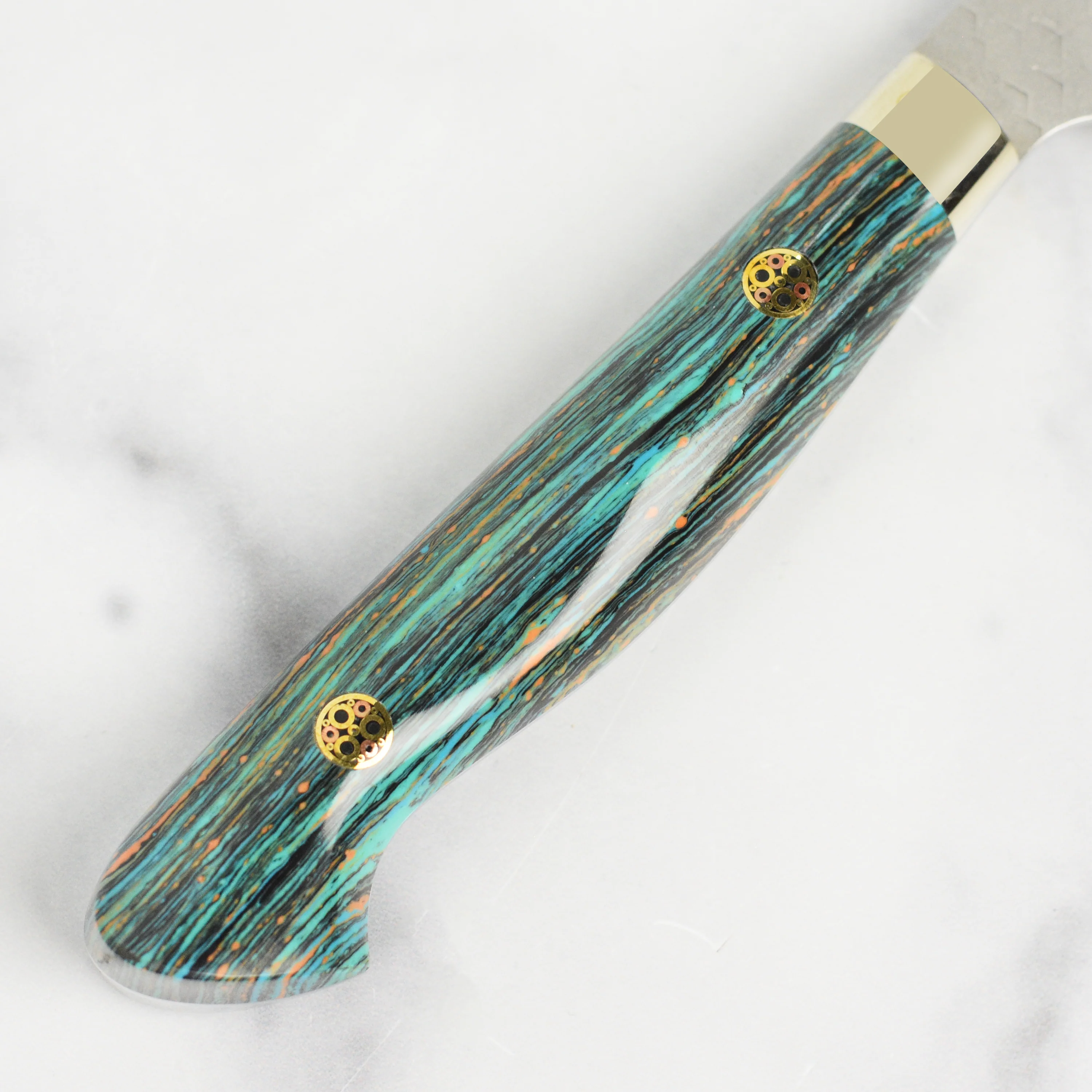 Nigara SG2 Migaki Tsuchime 5.9" Kiritsuke Petty, Striped Turquoise - Image 7