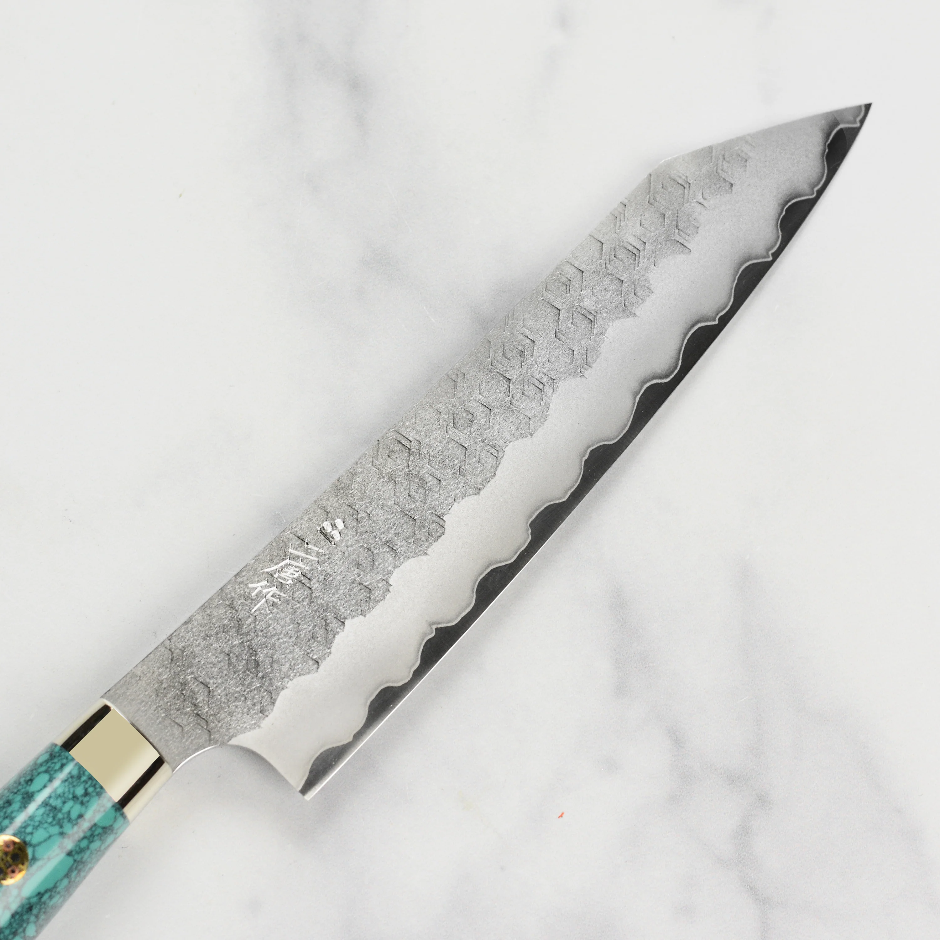 Nigara SG2 Migaki Tsuchime 5.9" Kiritsuke Petty, Green Turquoise - Image 4
