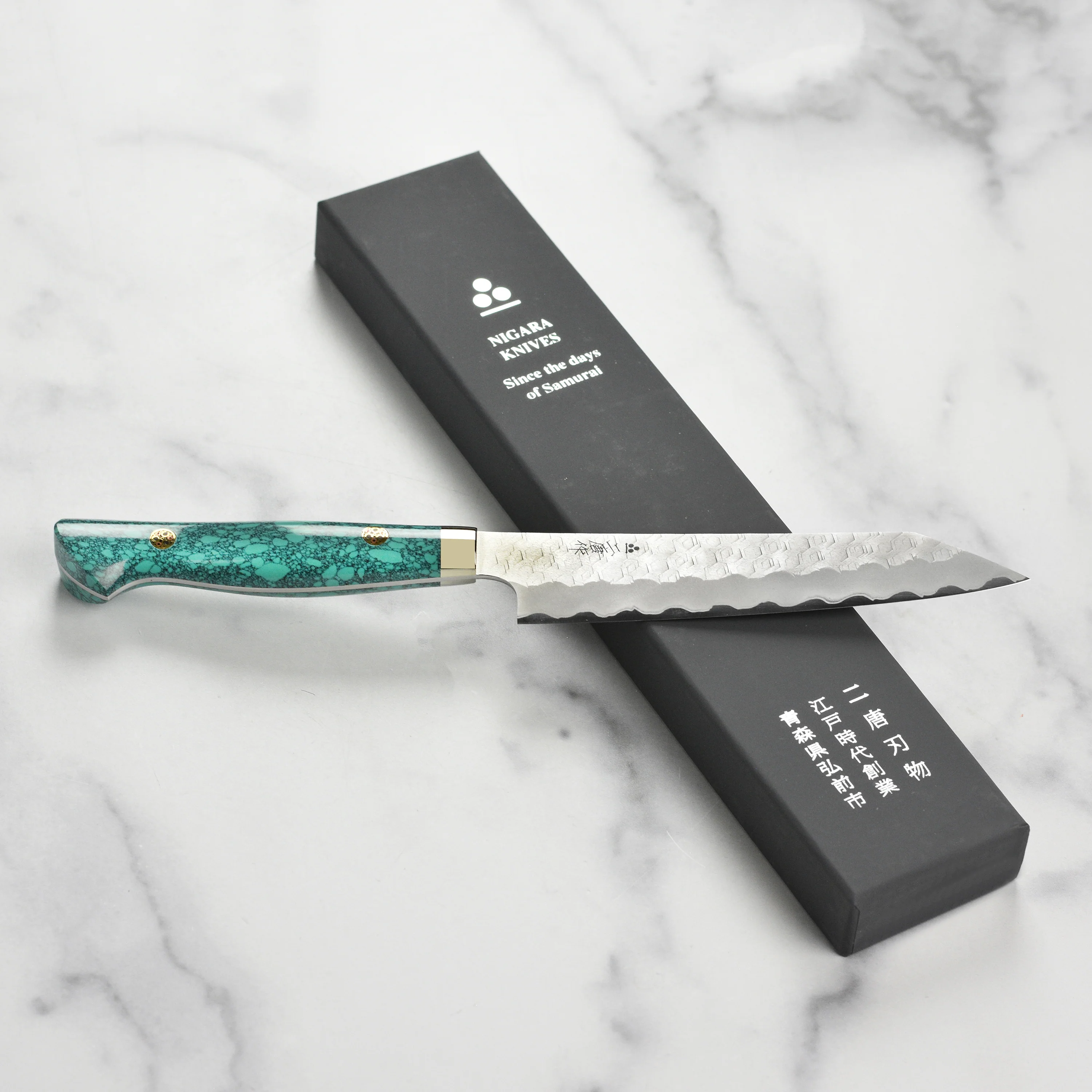Nigara SG2 Migaki Tsuchime 5.9" Kiritsuke Petty, Green Turquoise - Image 8
