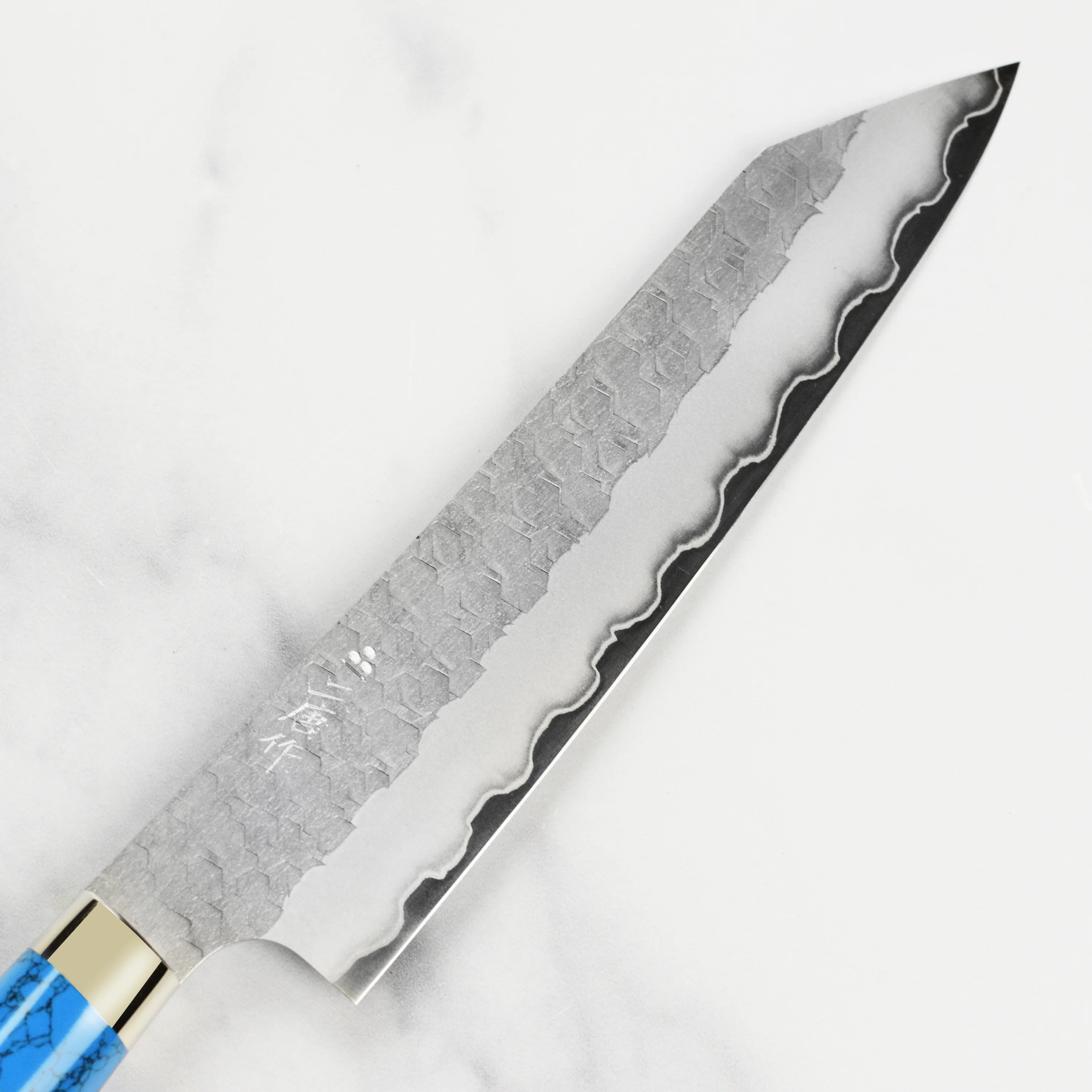 Nigara SG2 Migaki Tsuchime 5.9" Kiritsuke Petty, Blue Turquoise - Image 4