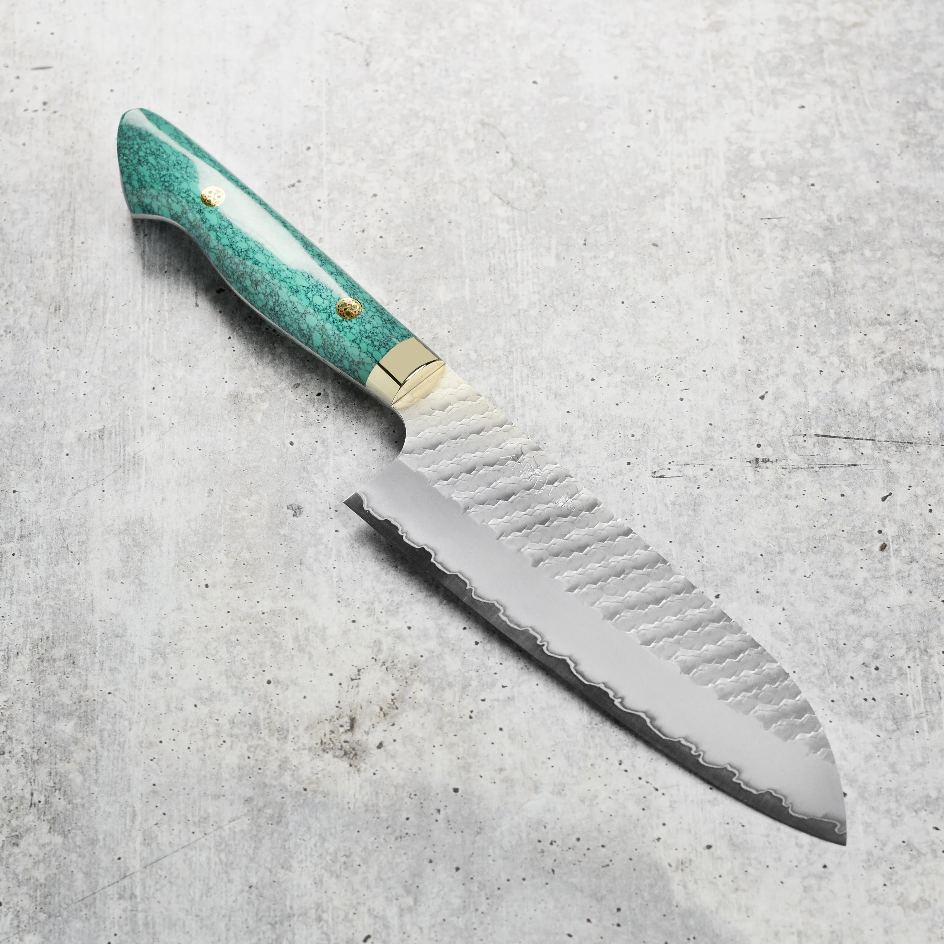 Nigara SG2 Migaki Tsuchime 7" Santoku, Green Turquoise