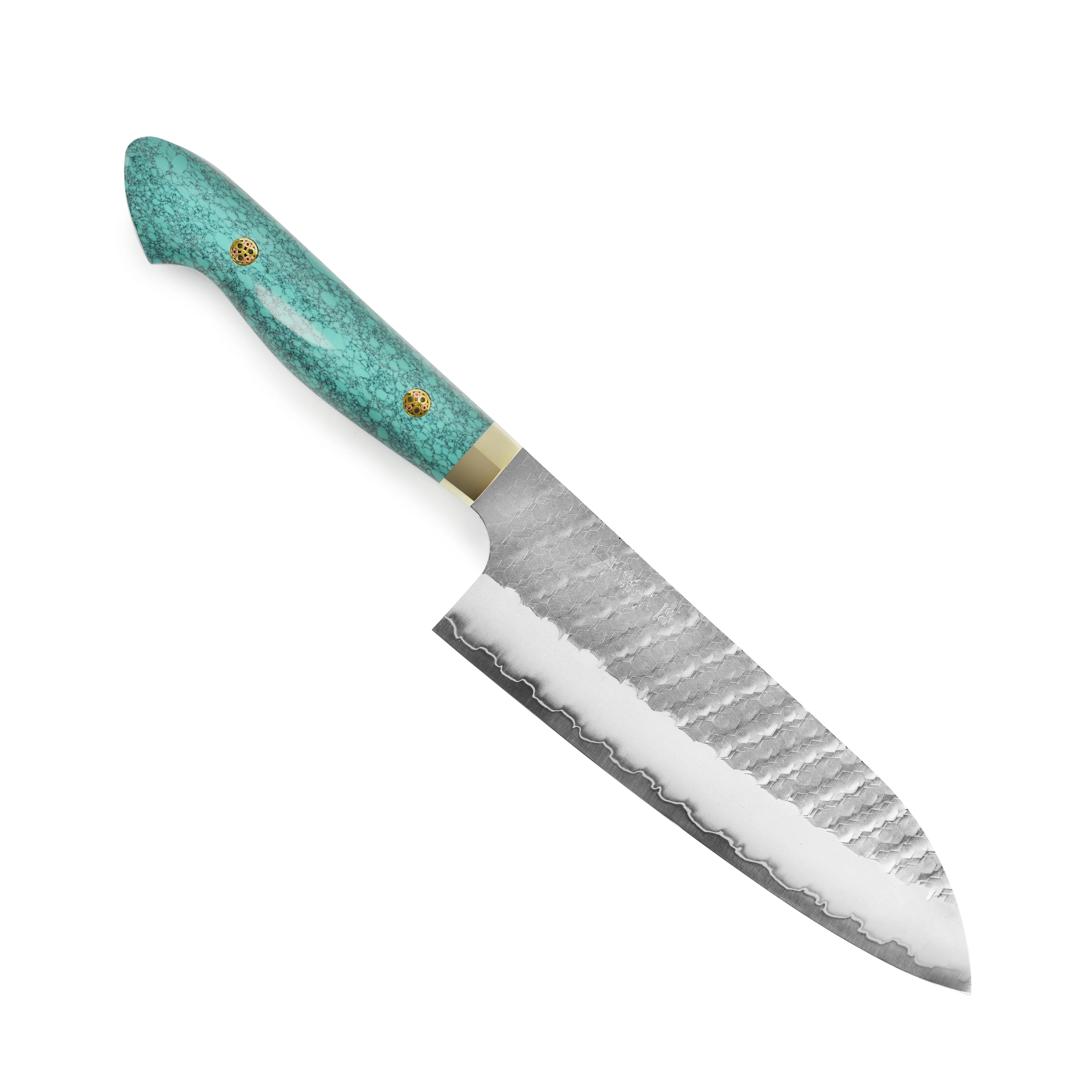 Nigara SG2 Migaki Tsuchime 7" Santoku, Green Turquoise - Image 5