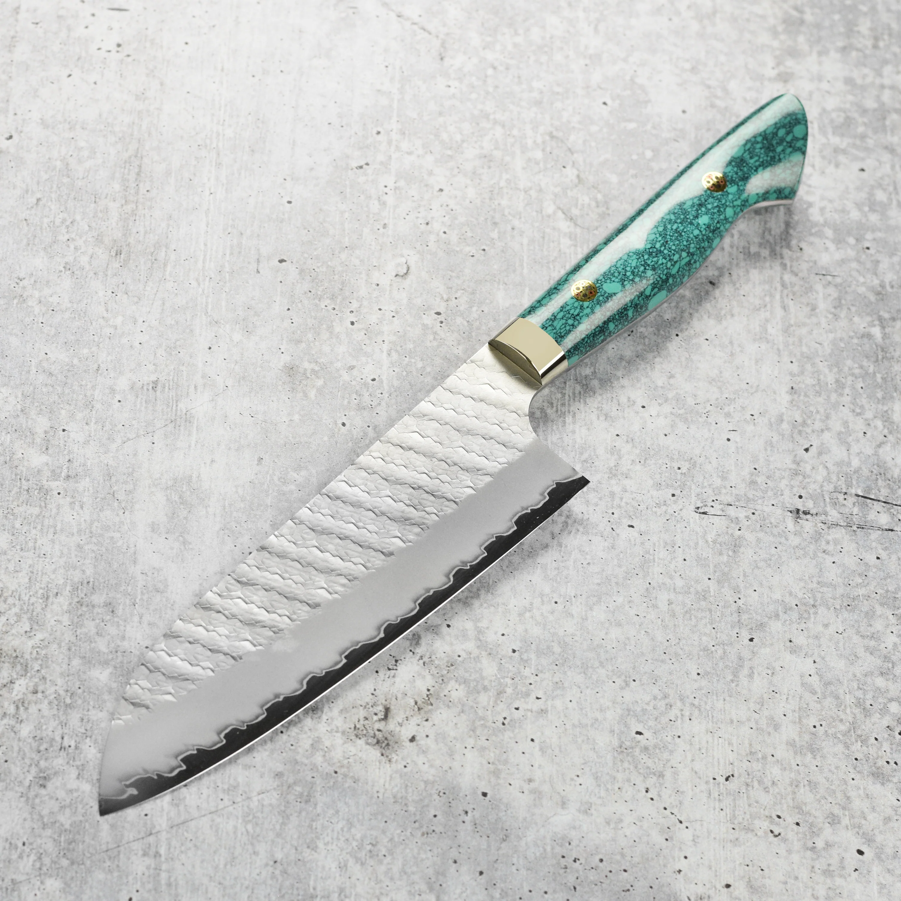 Nigara SG2 Migaki Tsuchime 7" Santoku, Green Turquoise - Image 6