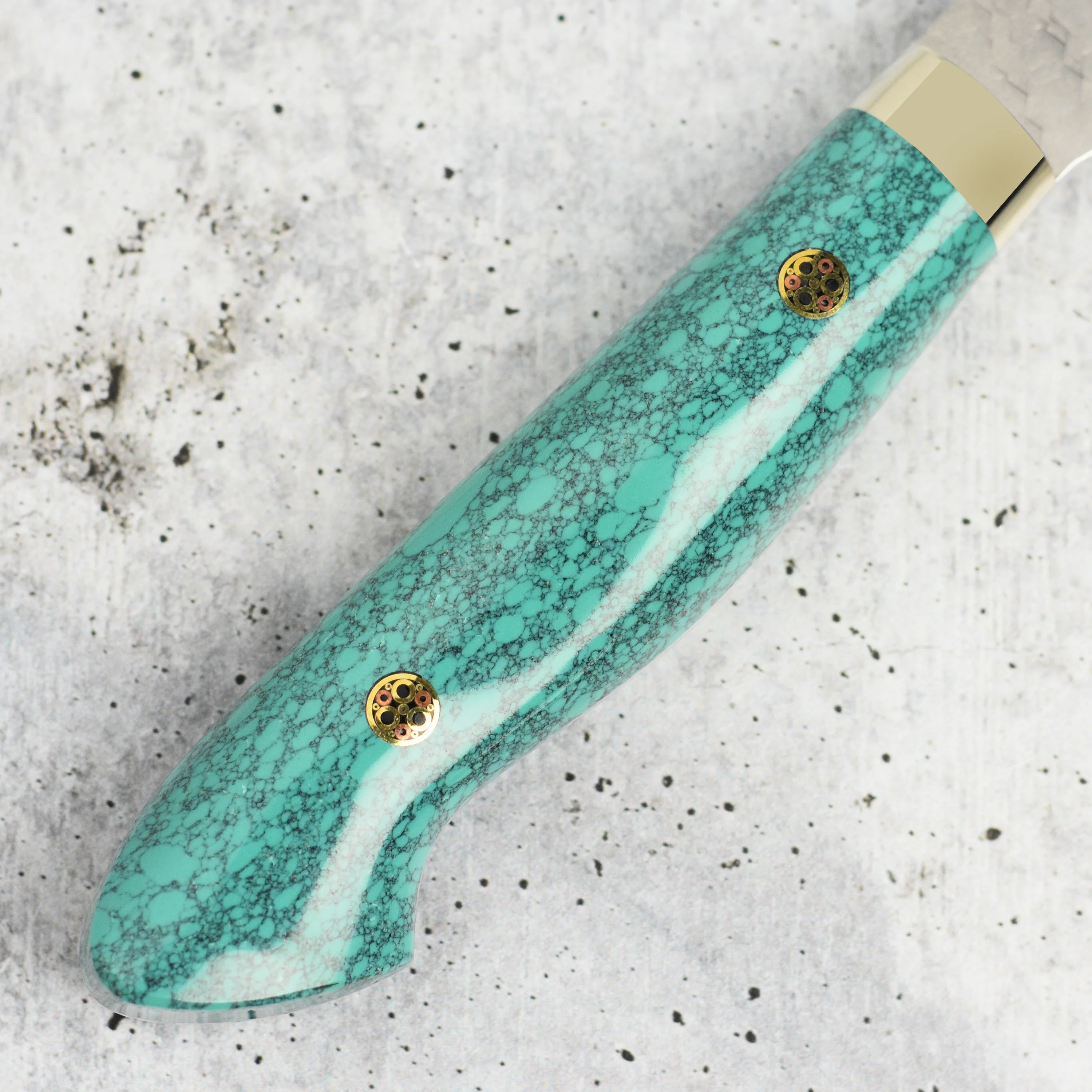 Nigara SG2 Migaki Tsuchime 7" Santoku, Green Turquoise - Image 7