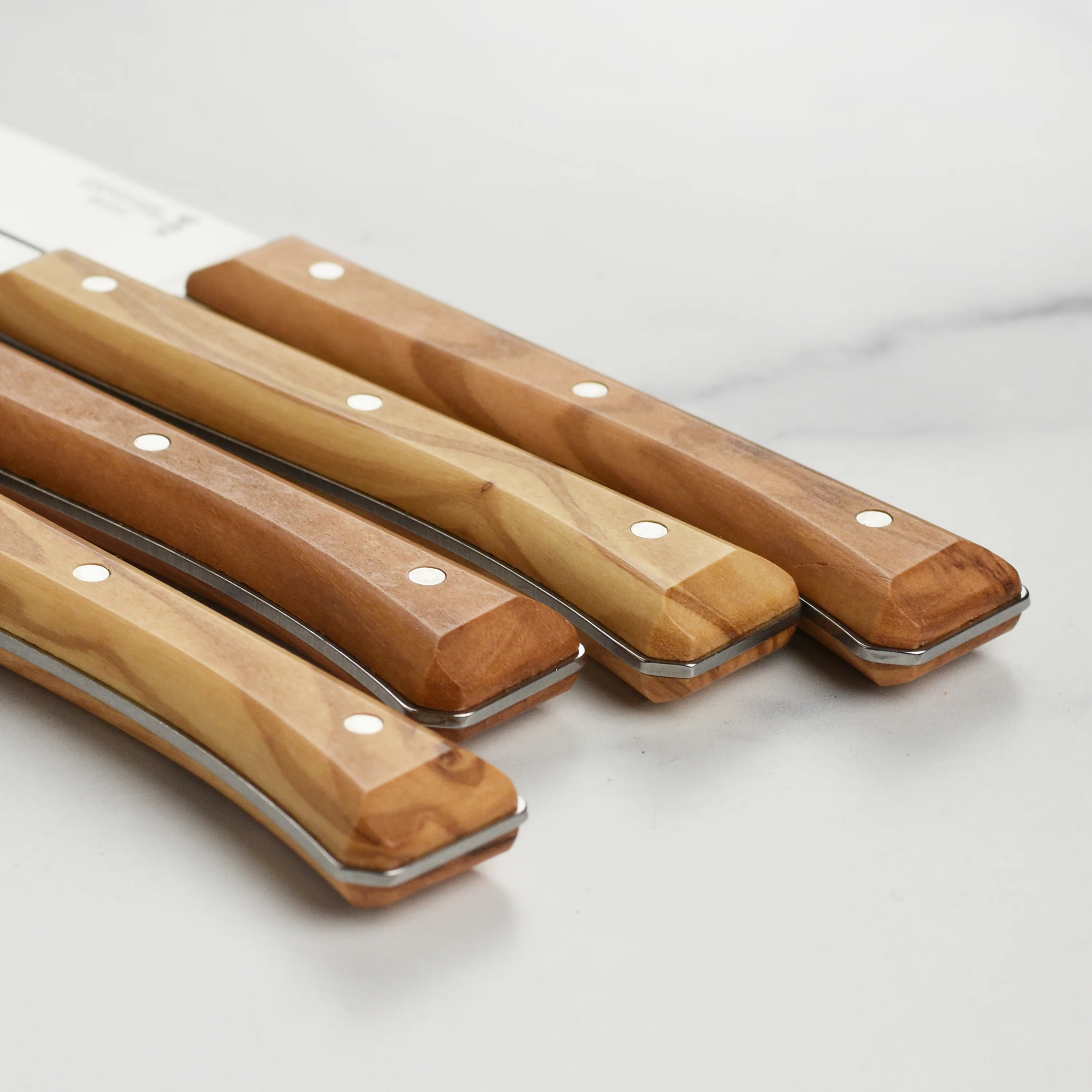 Opinel 4 Piece Olive Wood Facette Steak Knife Set - Image 2