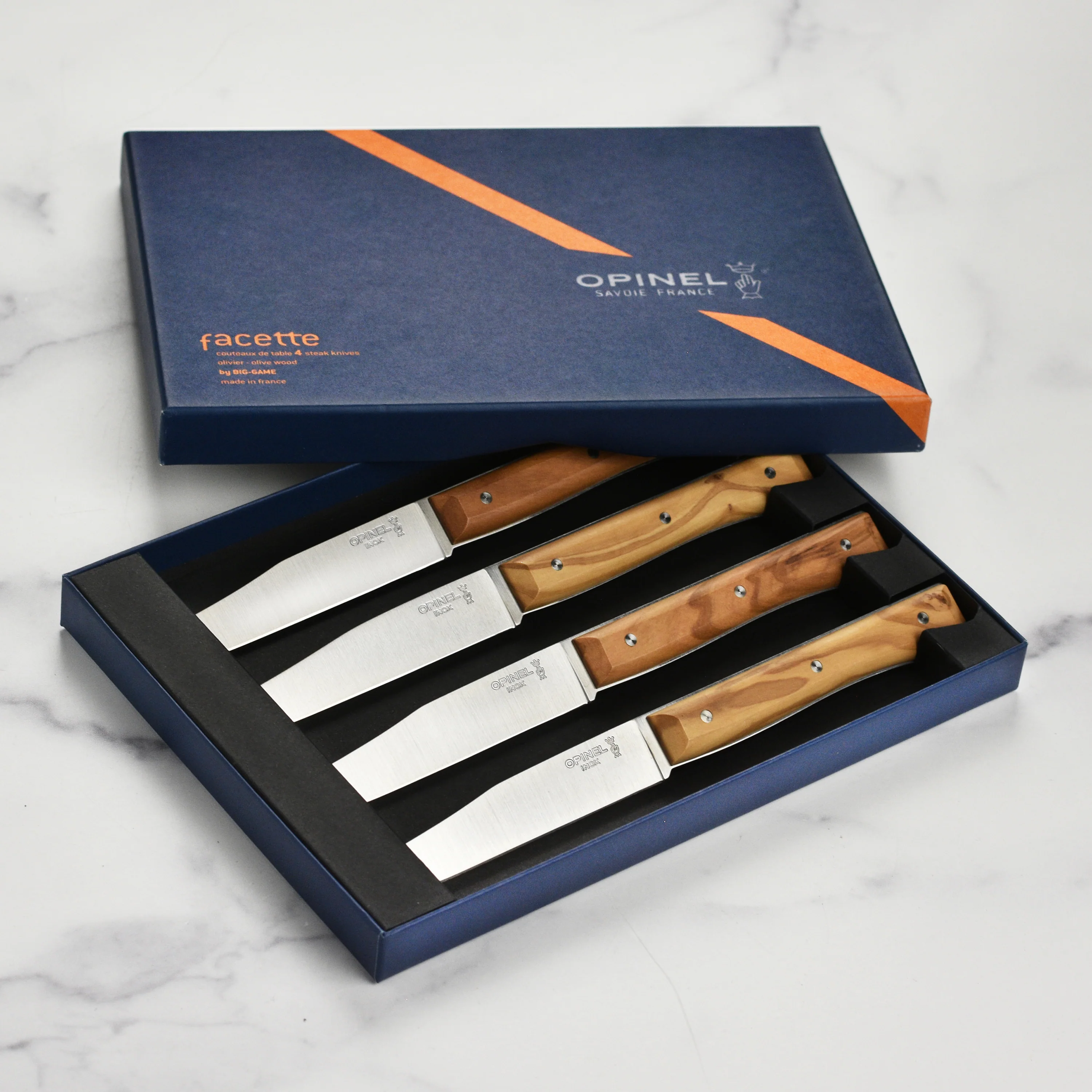 Opinel 4 Piece Olive Wood Facette Steak Knife Set - Image 7