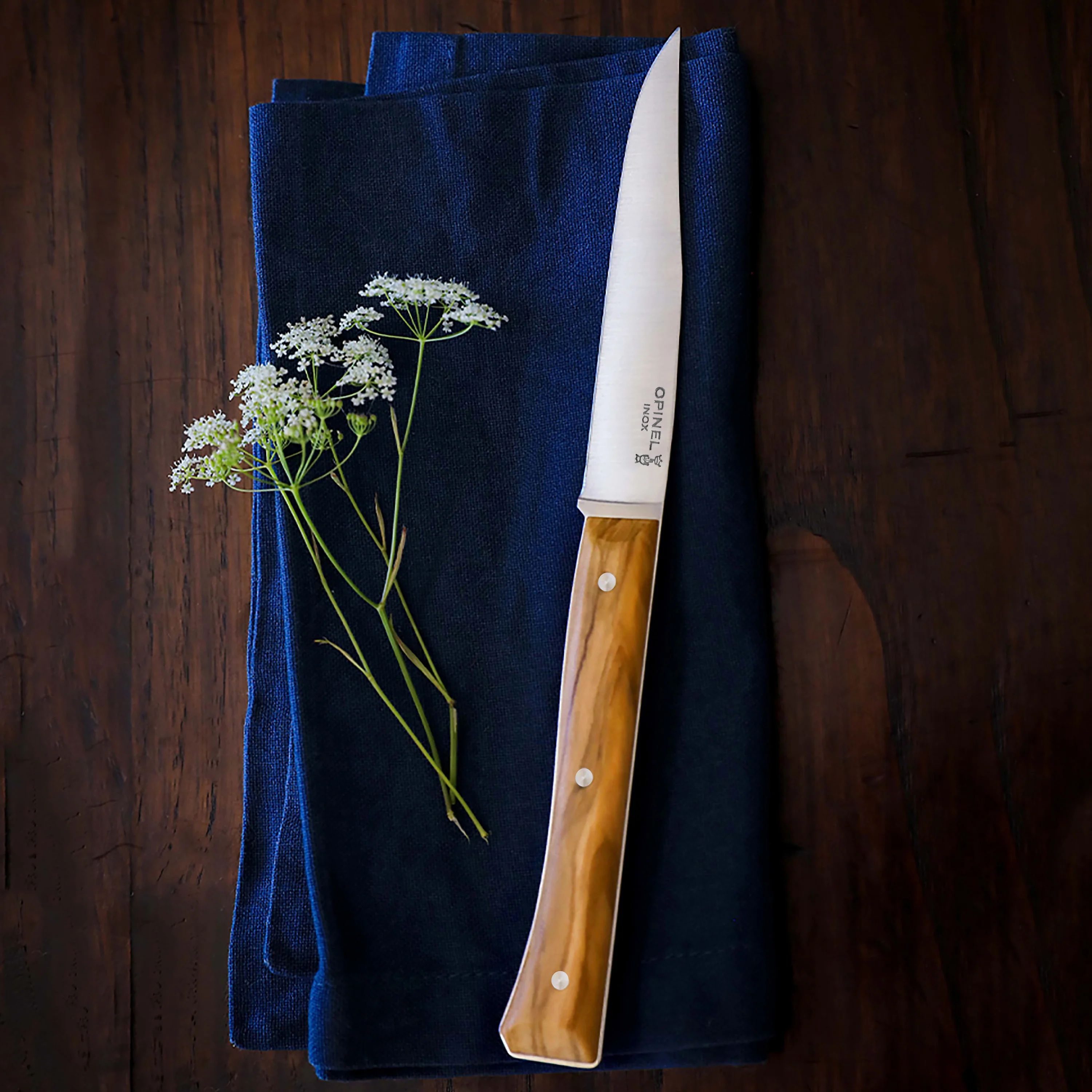 Opinel 4 Piece Olive Wood Facette Steak Knife Set - Image 8