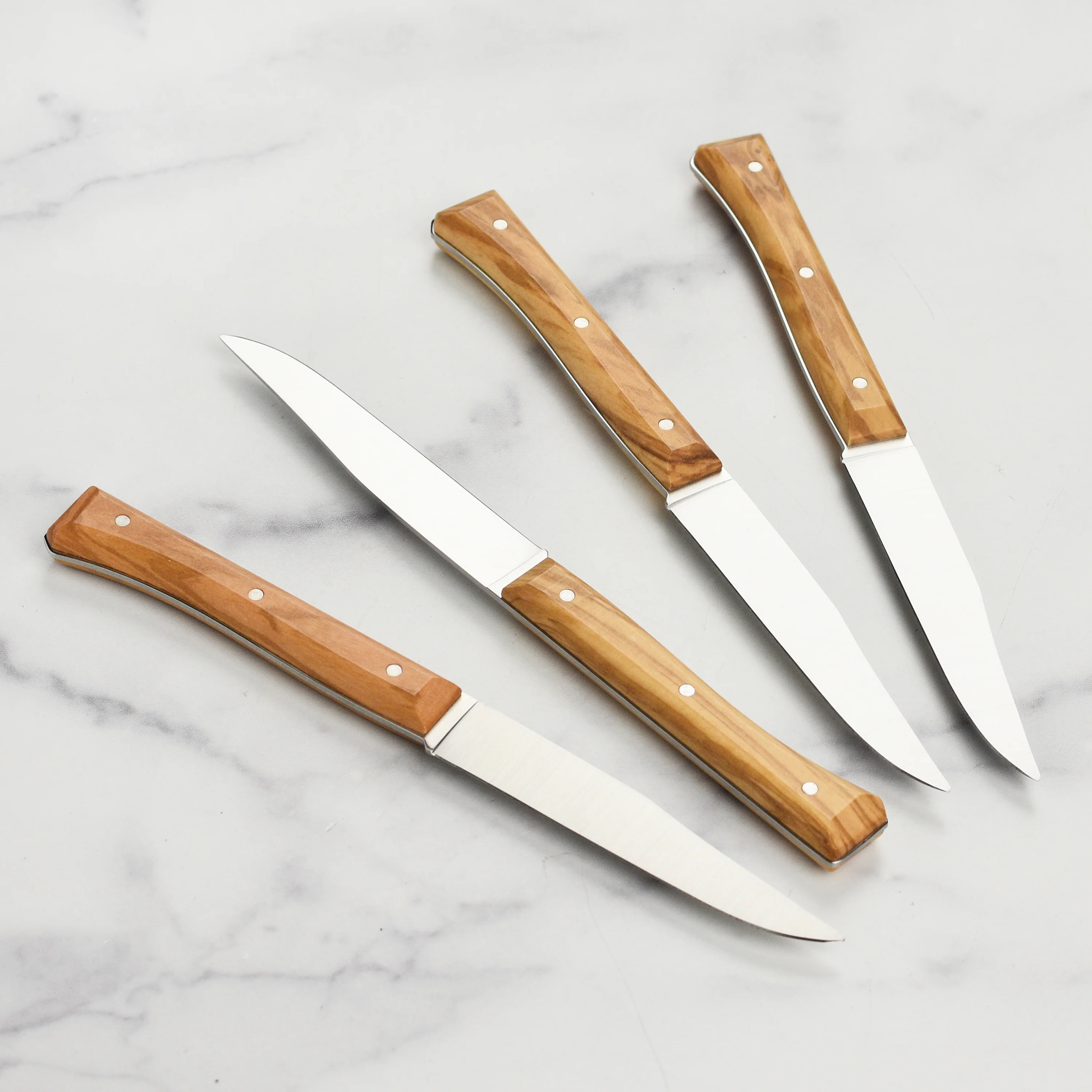 Opinel 4 Piece Olive Wood Facette Steak Knife Set - Image 9