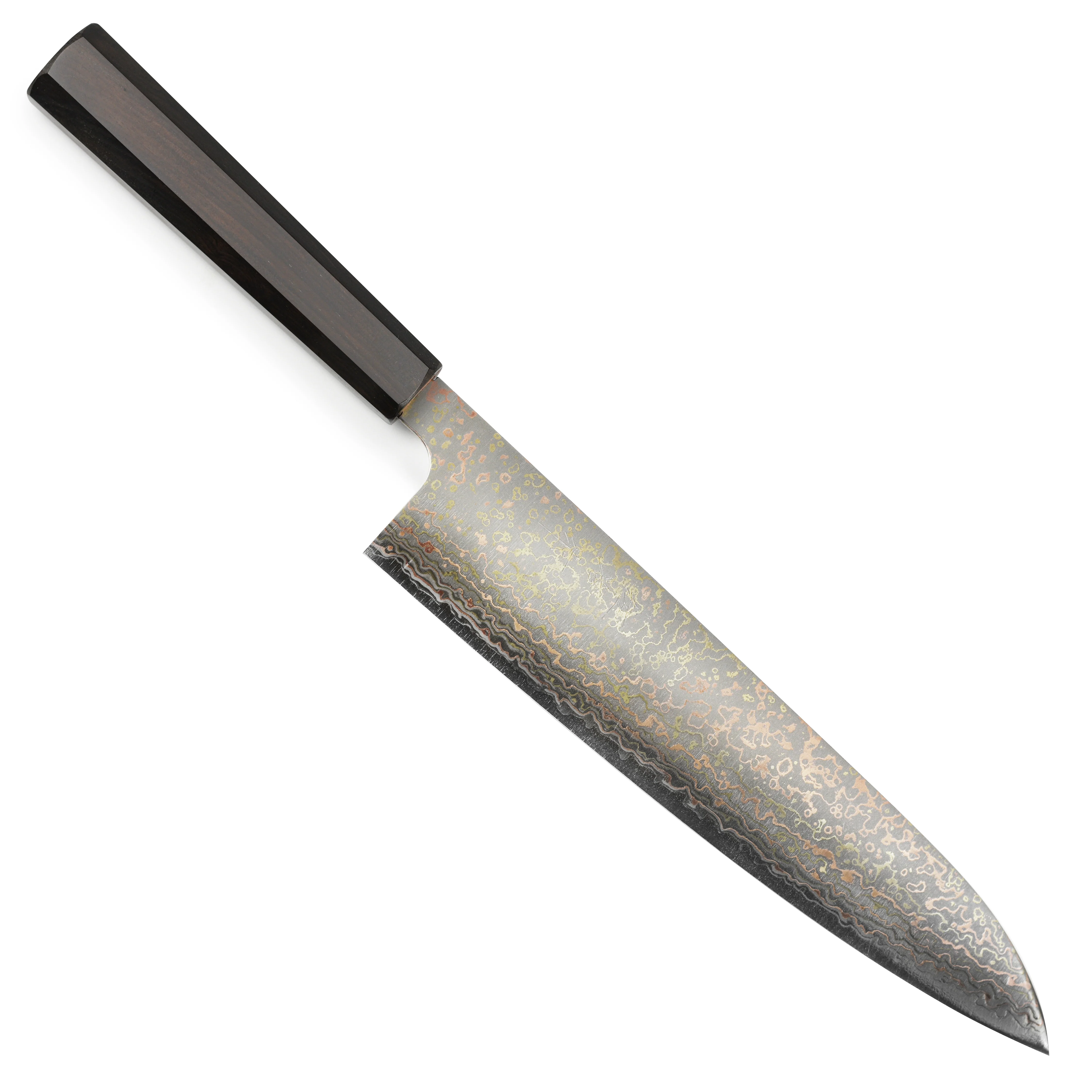 Saji Rainbow Damascus 9.4" Gyuto, Ebony - Image 9