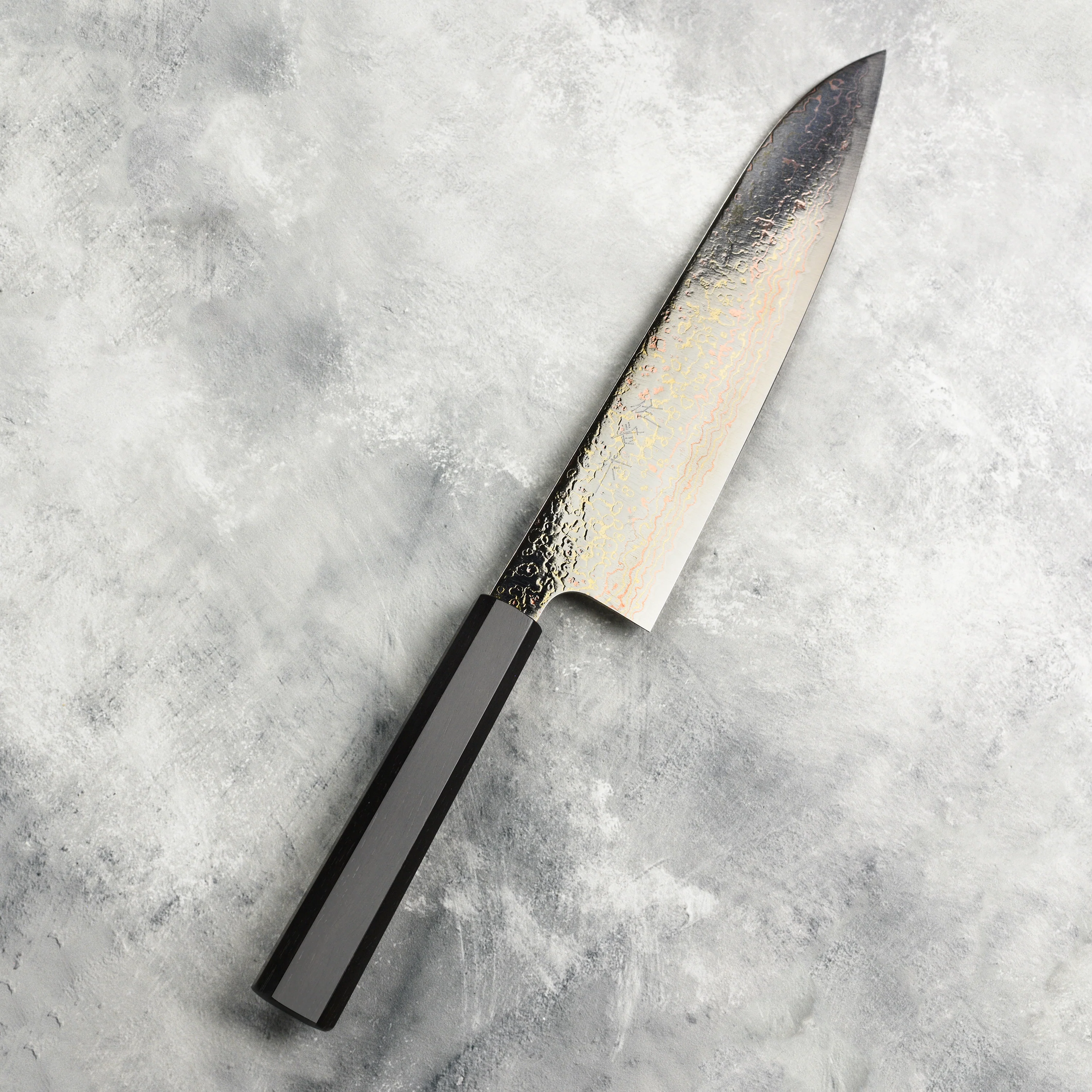 Saji Rainbow Damascus 8.25" Gyuto, Ebony - Image 3
