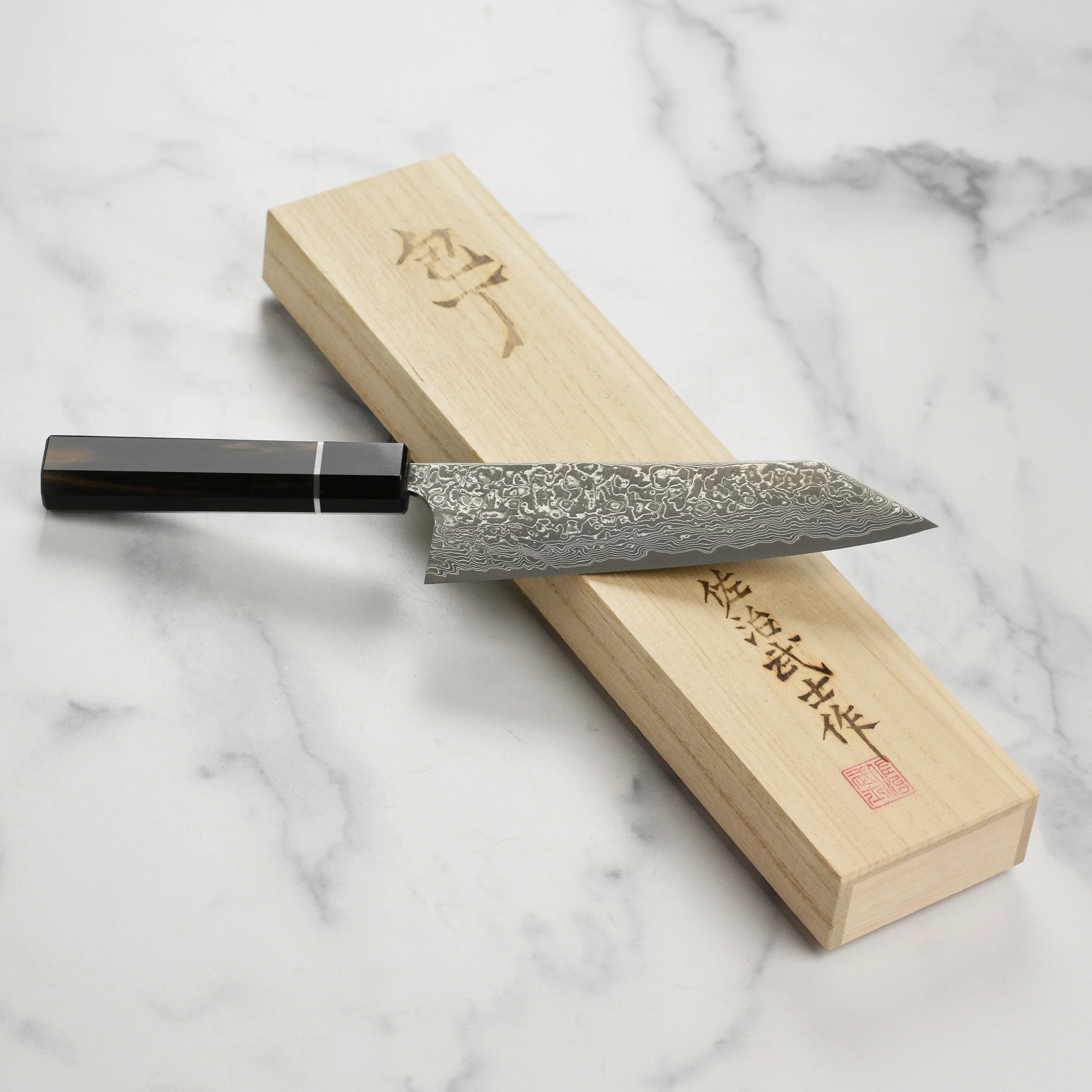 Saji SG2 Black Damascus 6.7" Bunka, Ebony - Image 7
