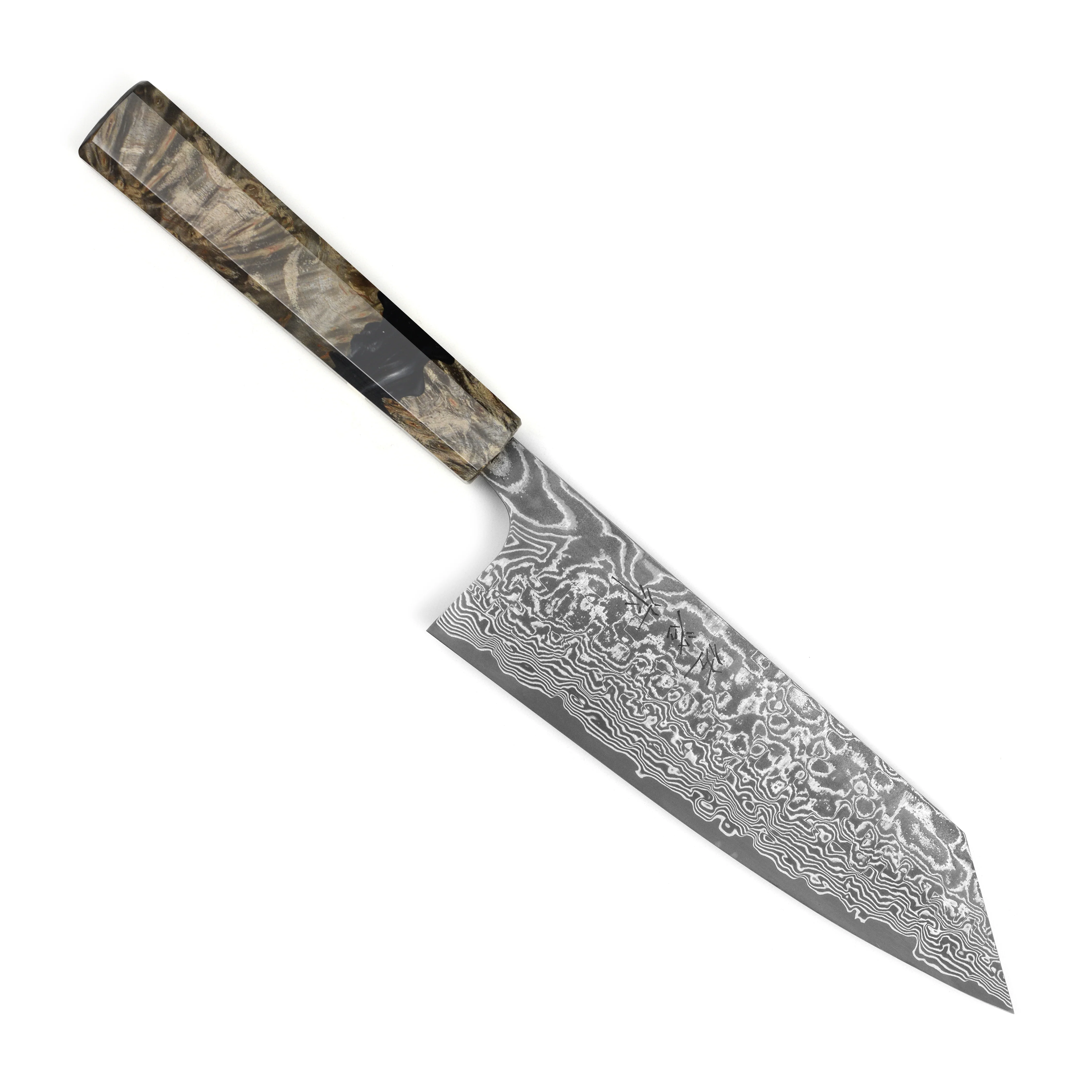 Saji SG2 Black Damascus 6.7" Bunka, Stabilized Birch - Image 9