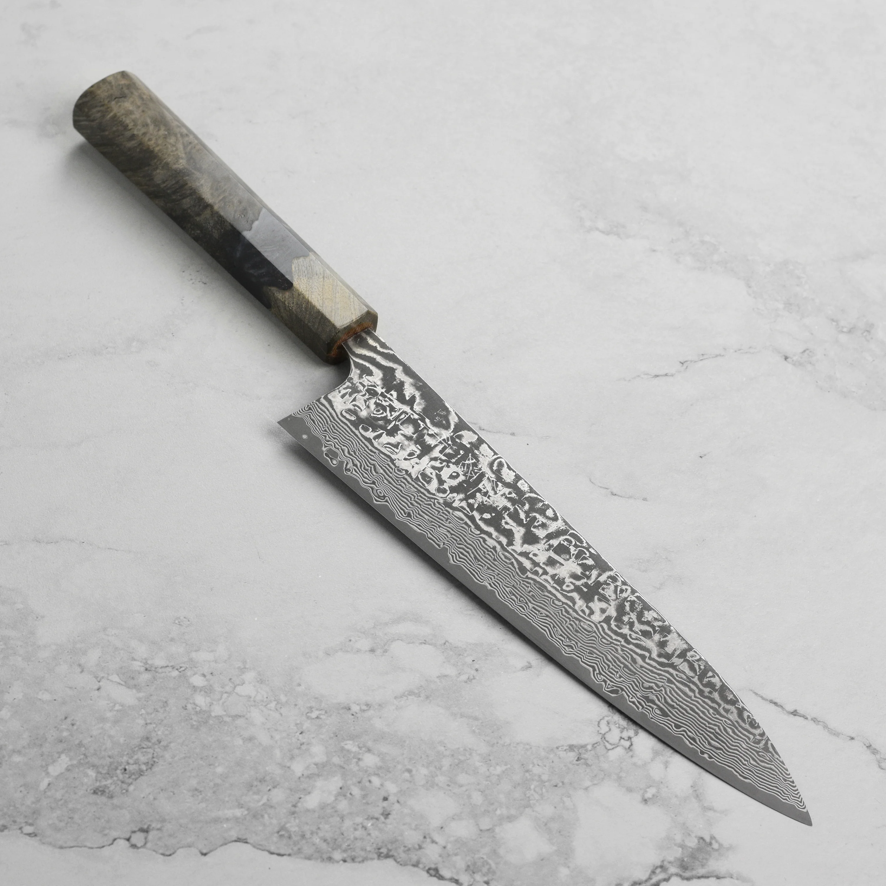 Saji SG2 Black Damascus 8.25" Gyuto, Stabilized Birch