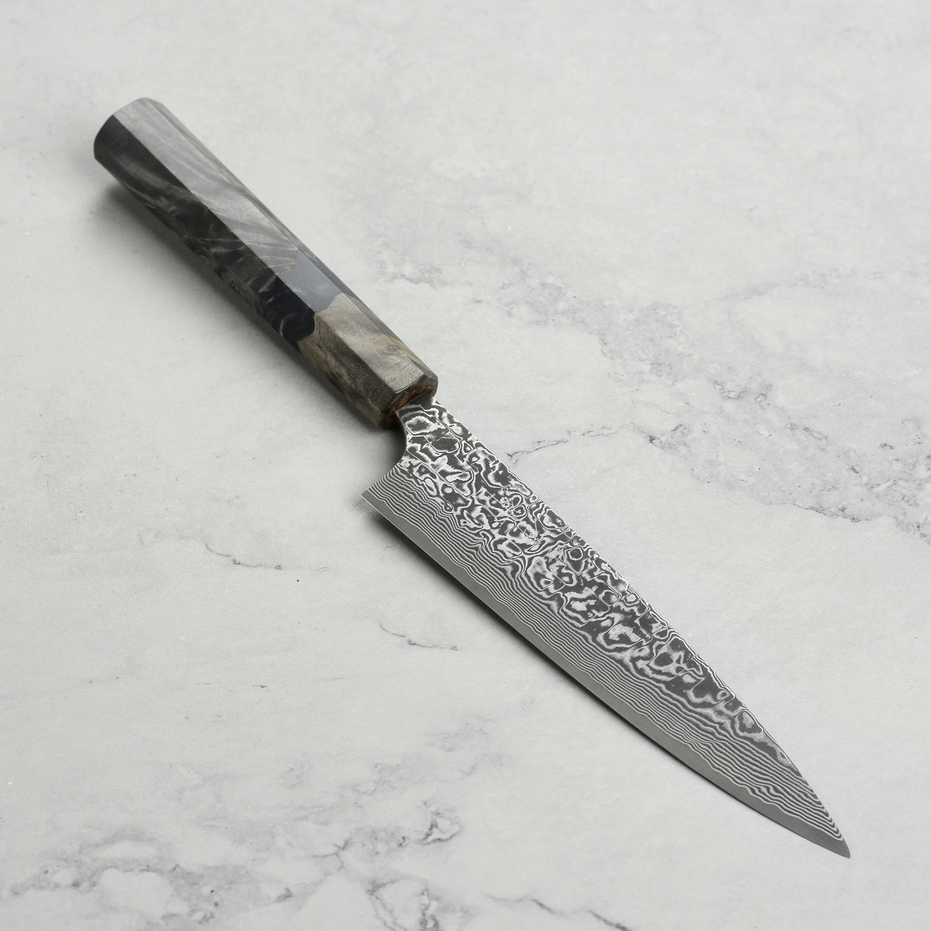 Saji SG2 Black Damascus 5.9" Petty, Stabilized Birch