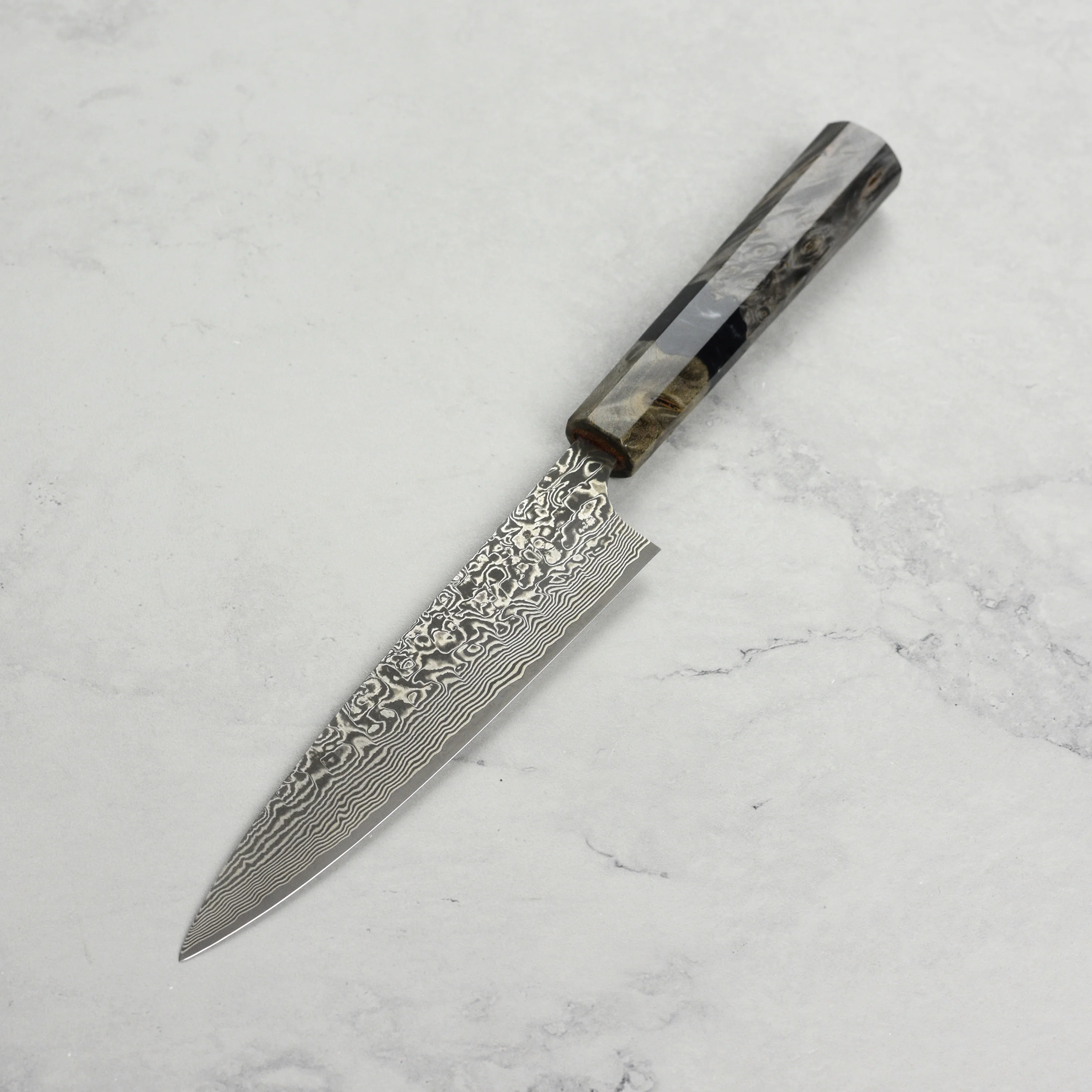 Saji SG2 Black Damascus 5.9" Petty, Stabilized Birch - Image 6