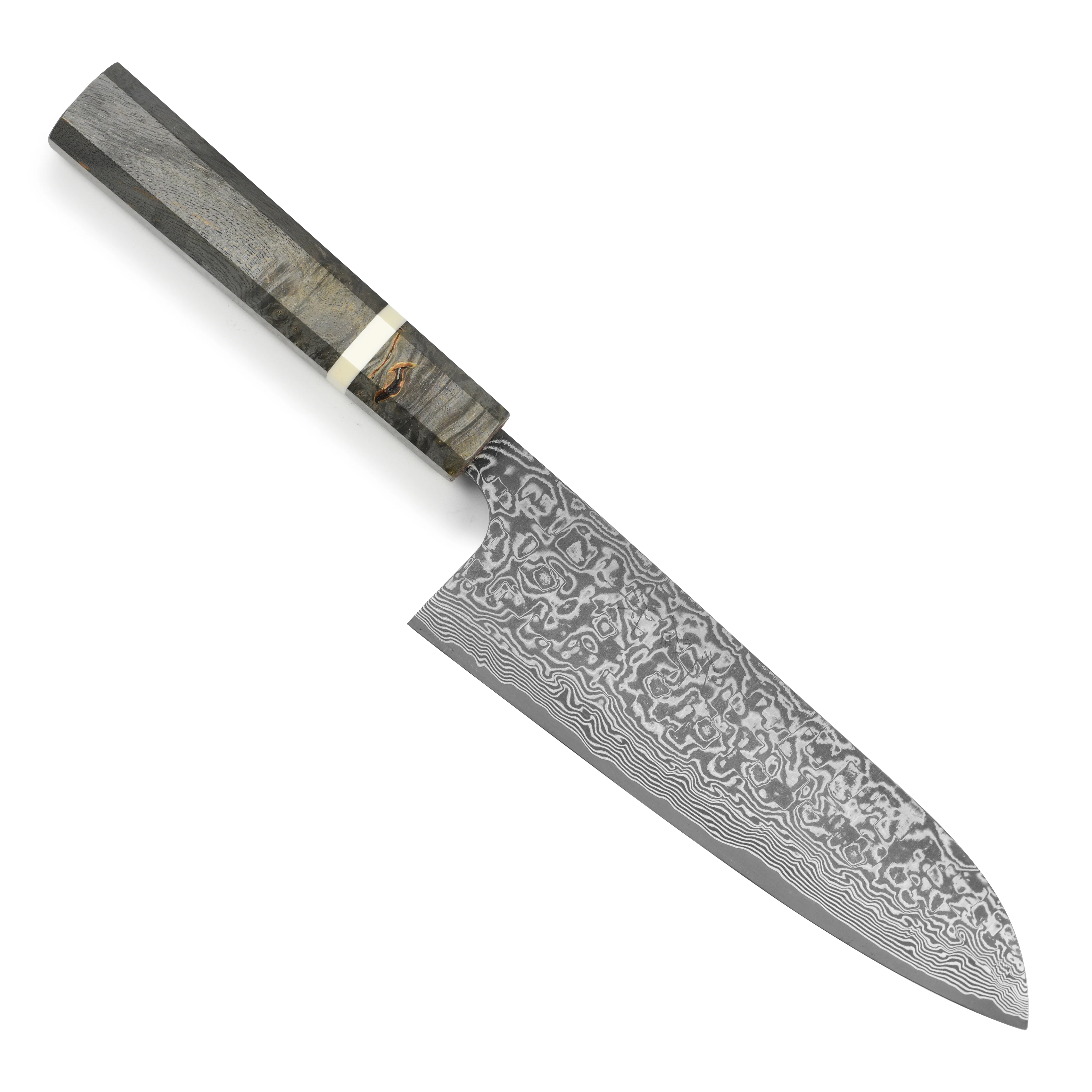 Saji SG2 Black Damascus 7" Santoku, Stabilized Birch - Image 9