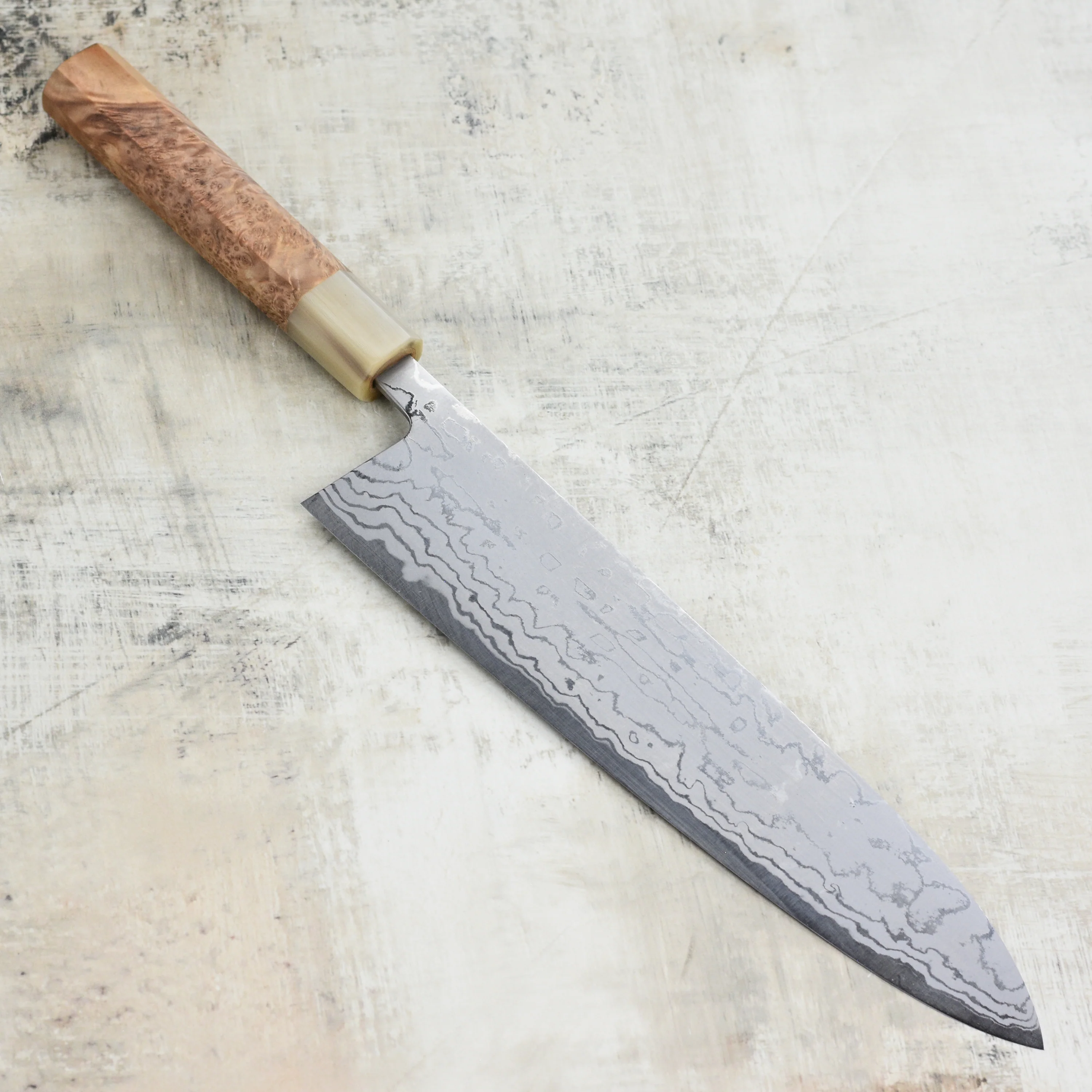 Shiro Kamo Shirogami #2 Damascus 9.4" Gyuto - Image 4