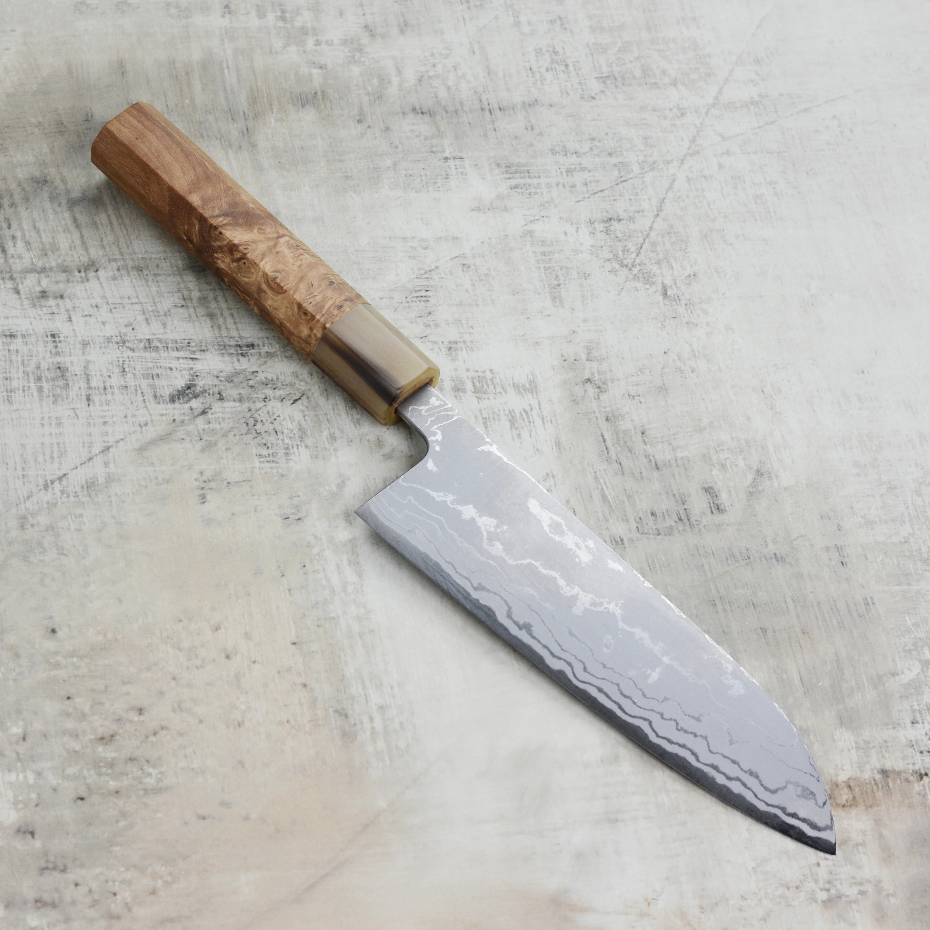 Shiro Kamo Shirogami #2 Damascus 6.5" Santoku - Image 6