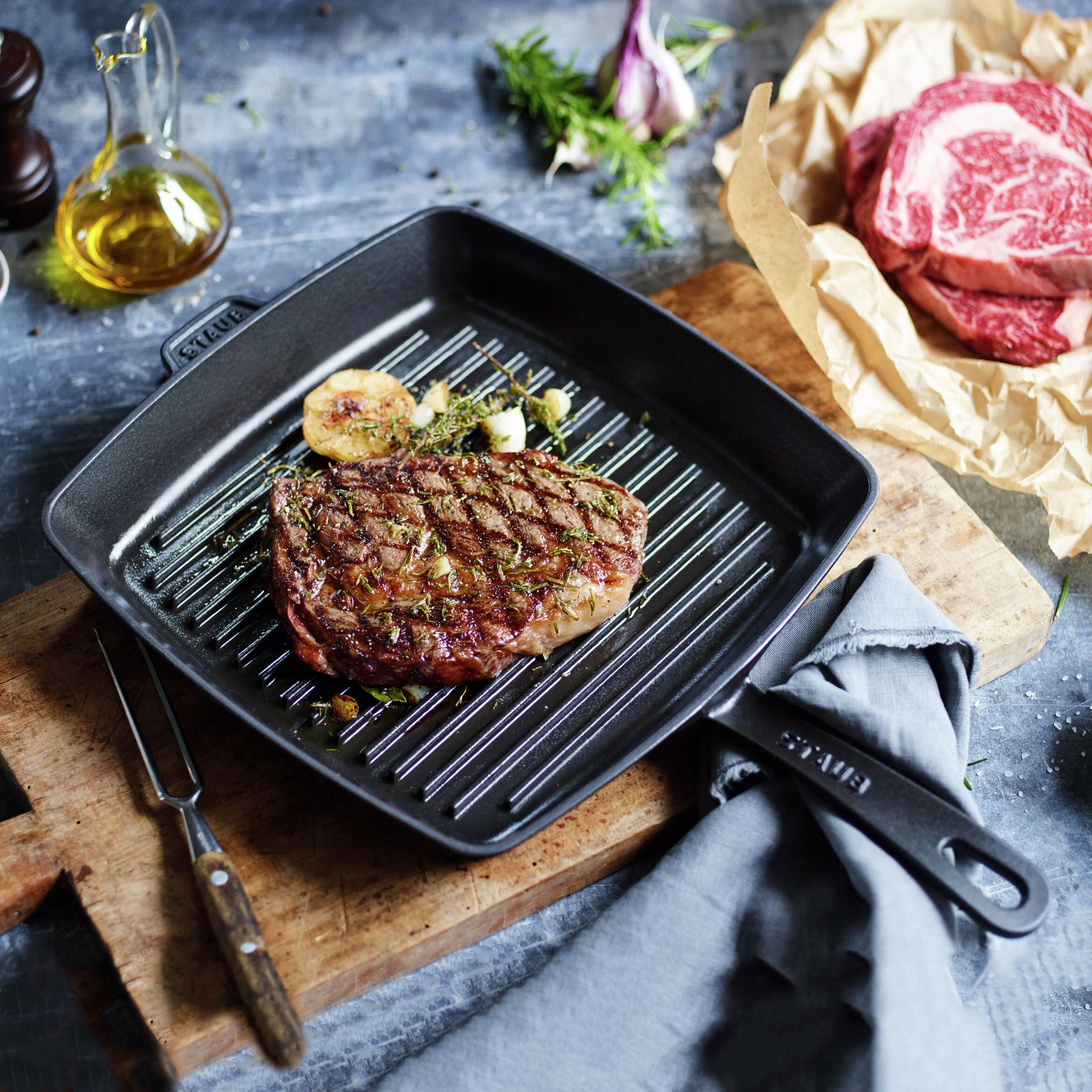 Staub 12" Matte Black Square Grill Pan - Image 2