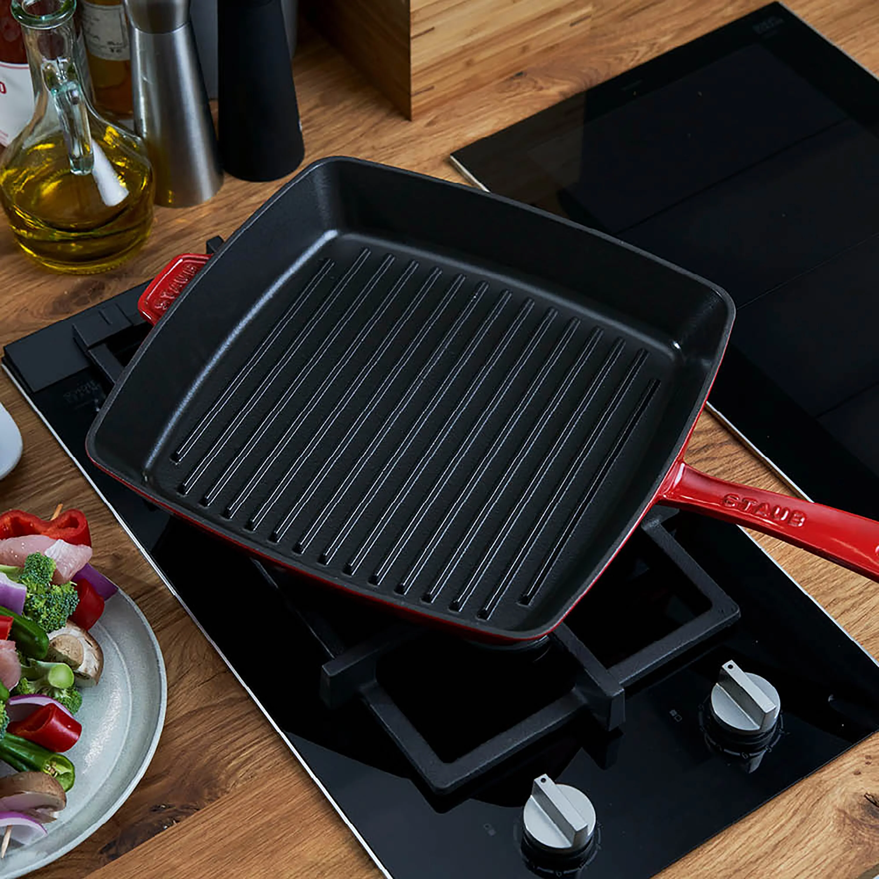 Staub 12" Cherry Red Square Grill Pan - Image 4