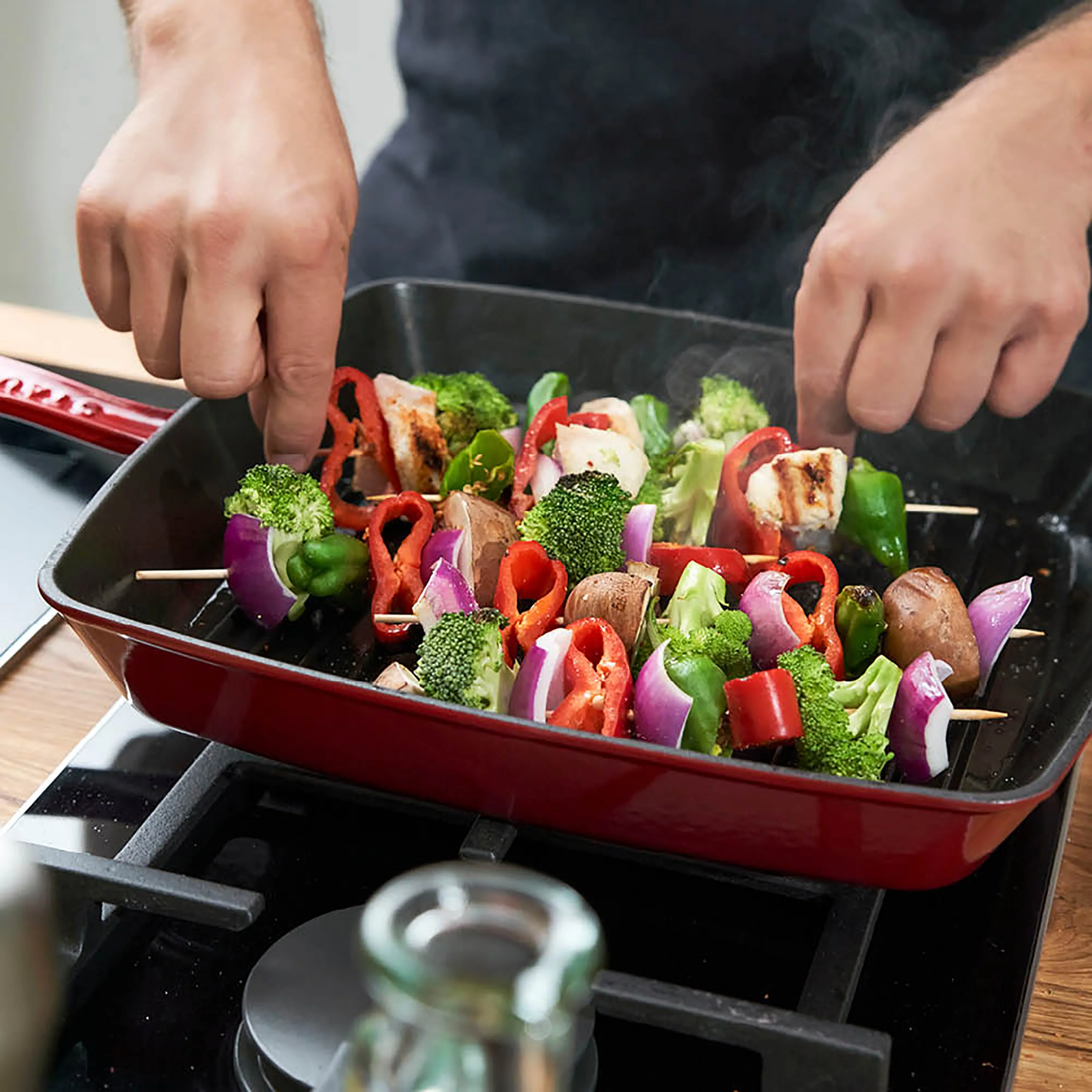 Staub 12" Cherry Red Square Grill Pan - Image 6