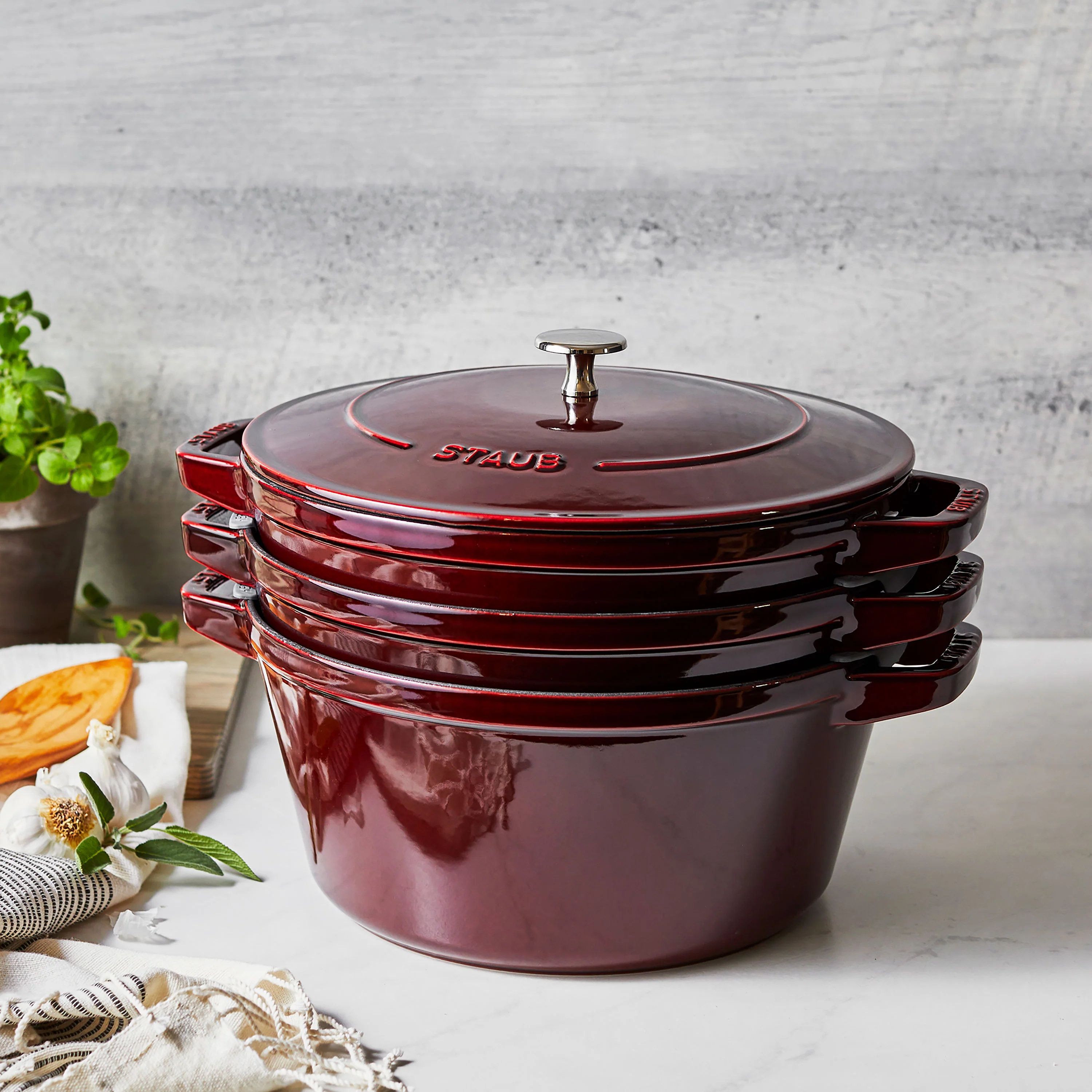 Staub 4 Piece Grenadine Stackable Cast Iron Cookware Set - Image 3