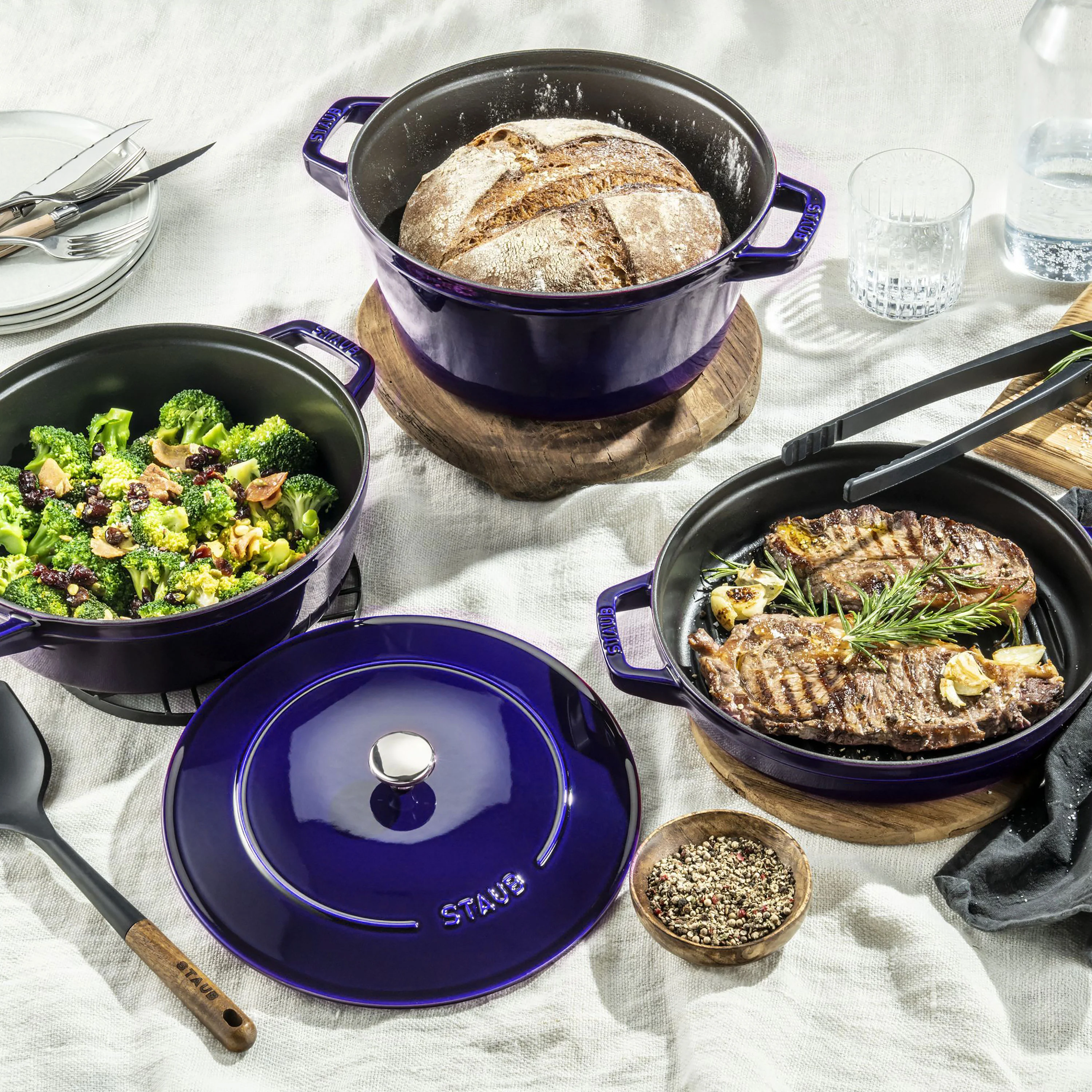 Staub 4 Piece Sapphire Blue Stackable Cast Iron Cookware Set - Image 2