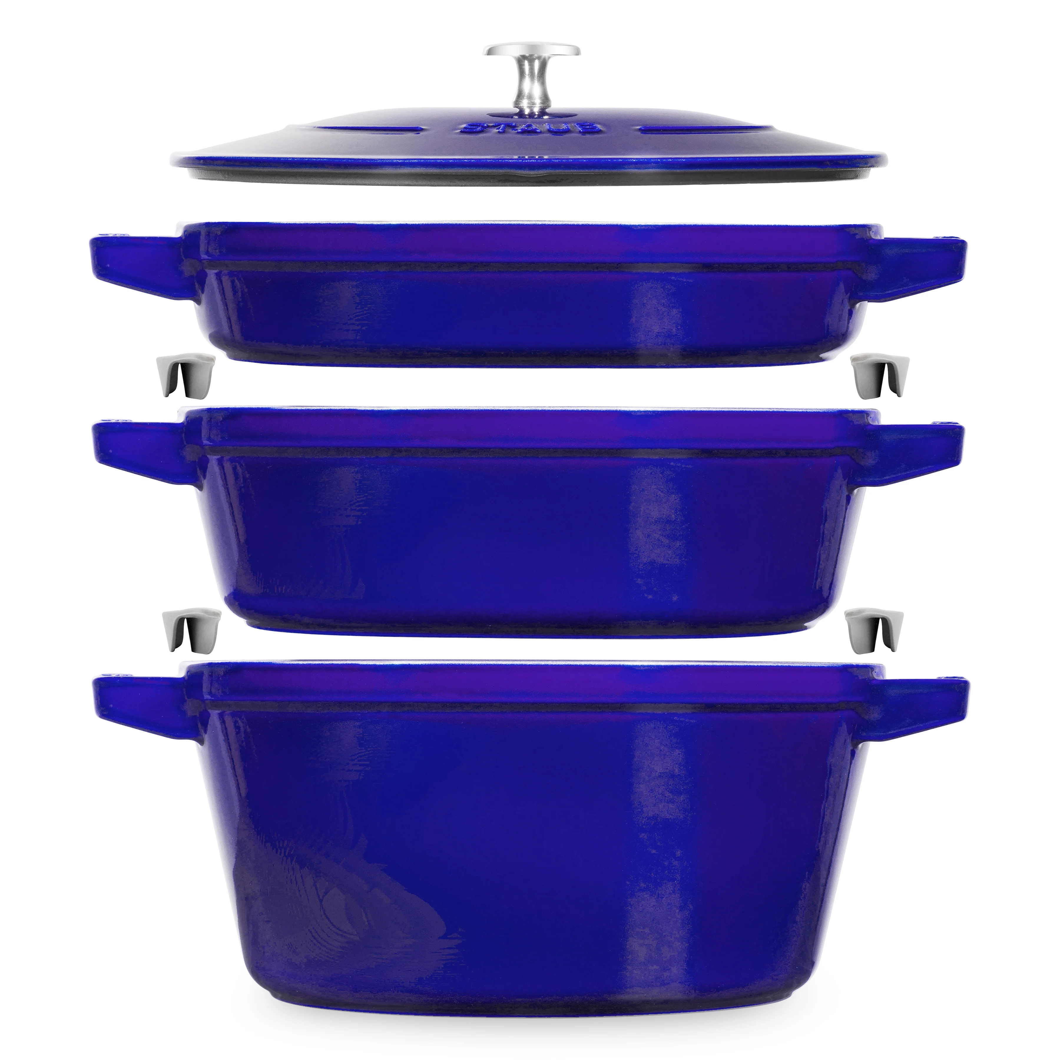 Staub 4 Piece Sapphire Blue Stackable Cast Iron Cookware Set - Image 4