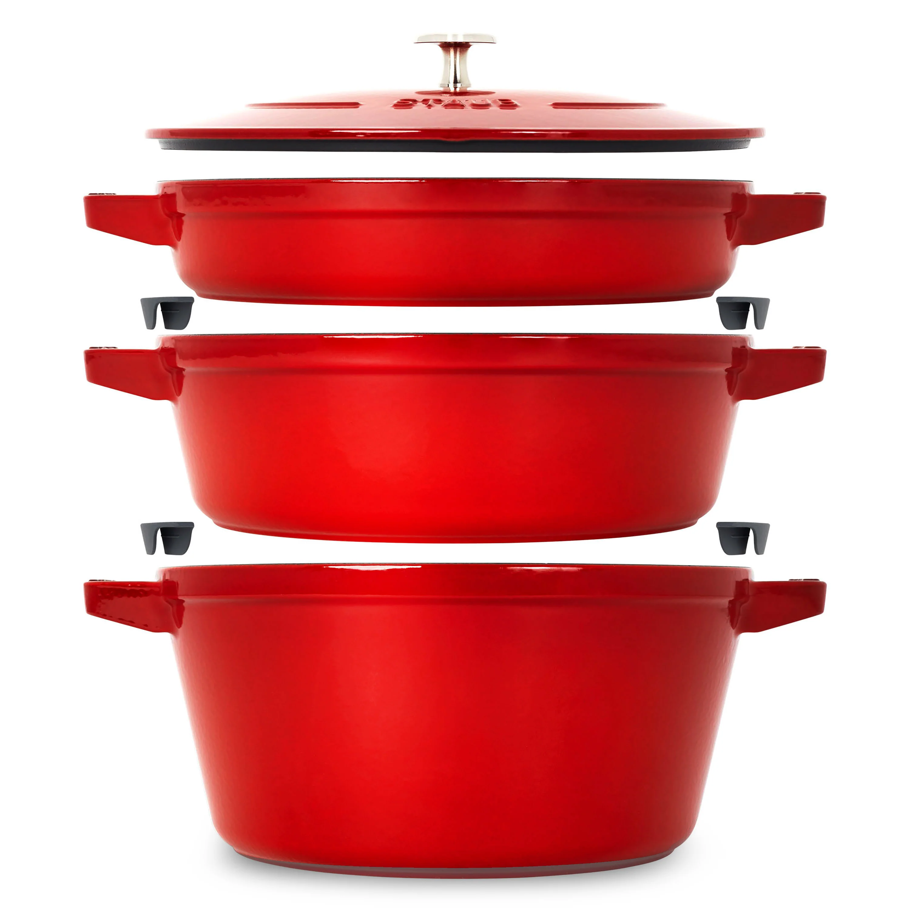 Staub 4 Piece Cherry Red Stackable Cast Iron Cookware Set - Image 5