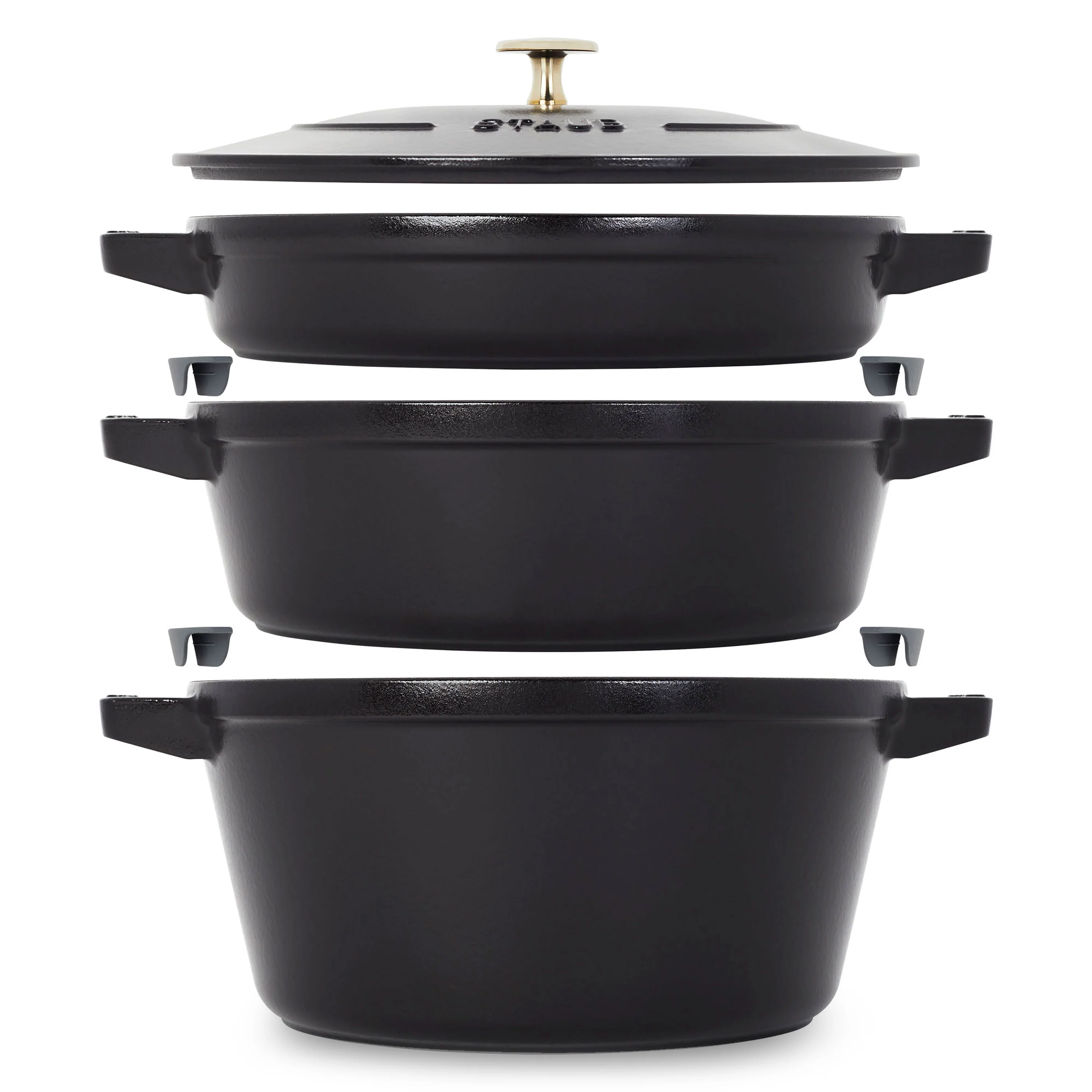 Staub 4 Piece Matte Black Stackable Cast Iron Cookware Set - Image 3
