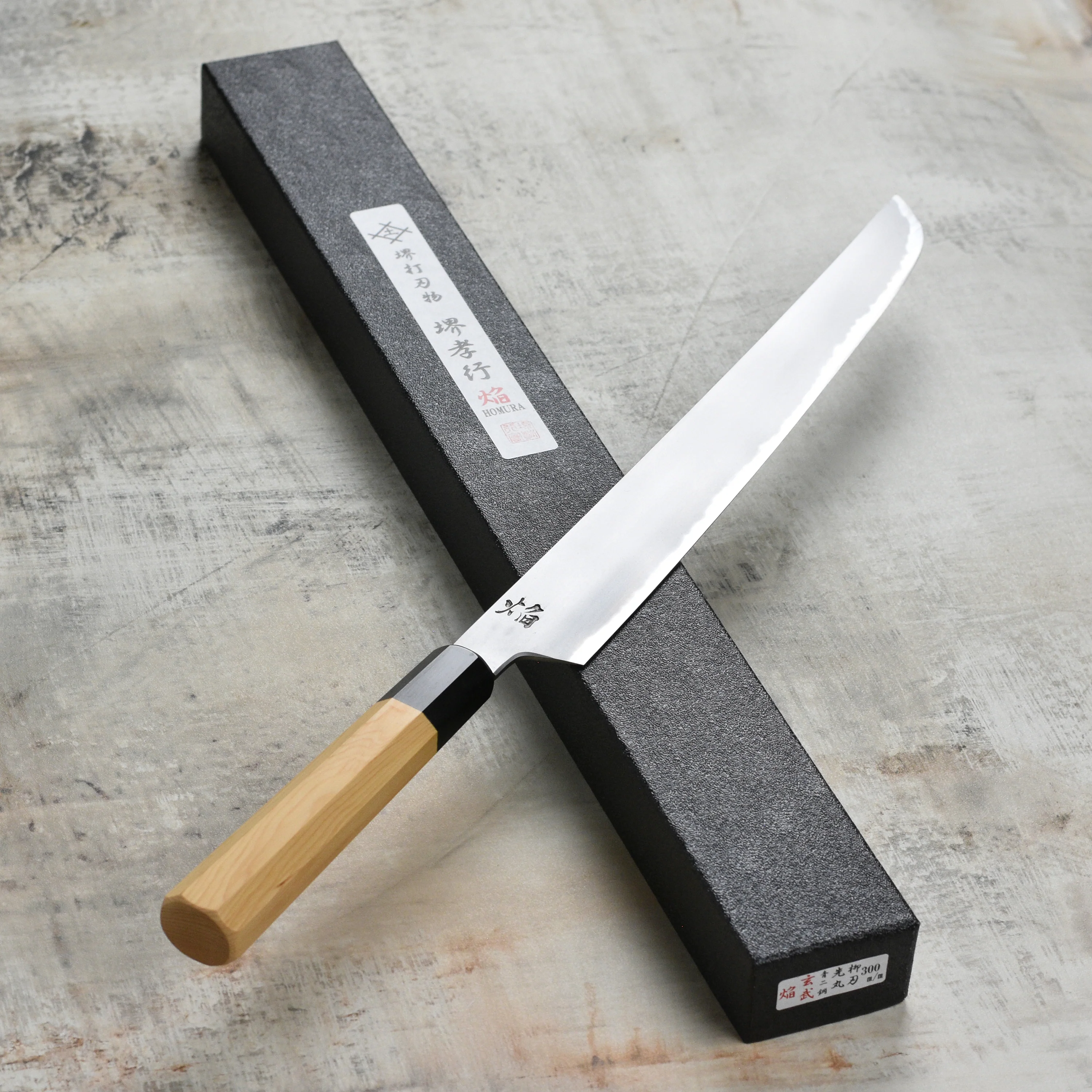 Takayuki x Itsuo Doi Homura Aogami #2 11.8" Sakimaru Sujihiki with Saya - Image 3