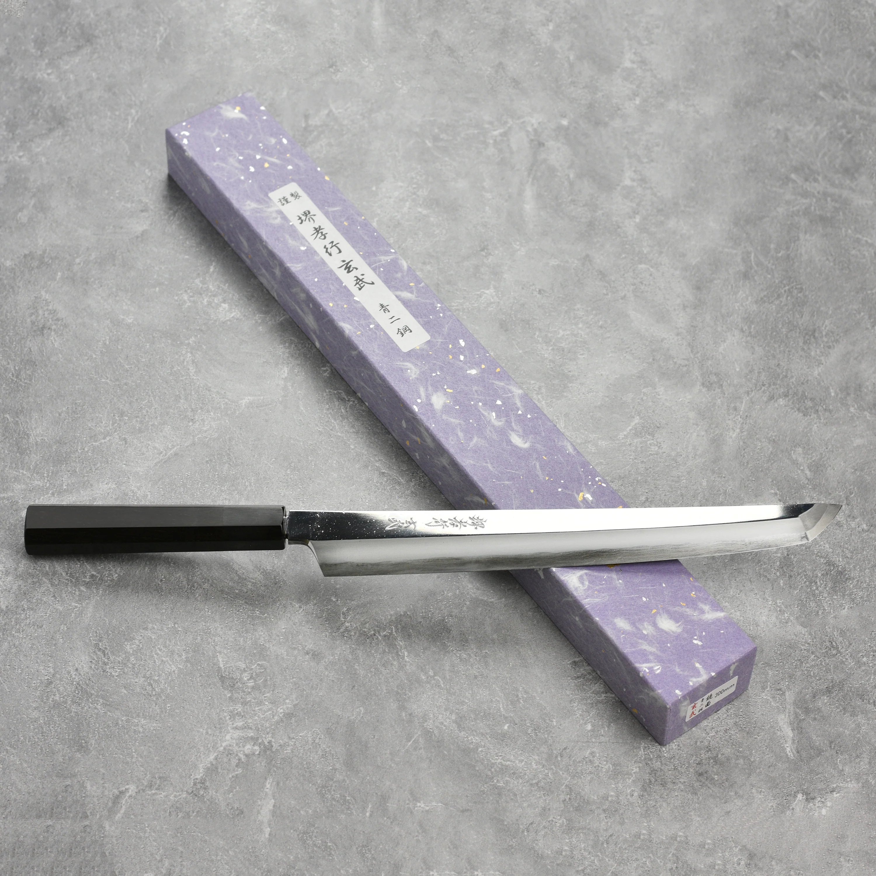 Takayuki x Itsuo Doi Genbu Aogami #2 Single-Bevel 11.8" Sakimaru Takohiki with Saya - Image 4