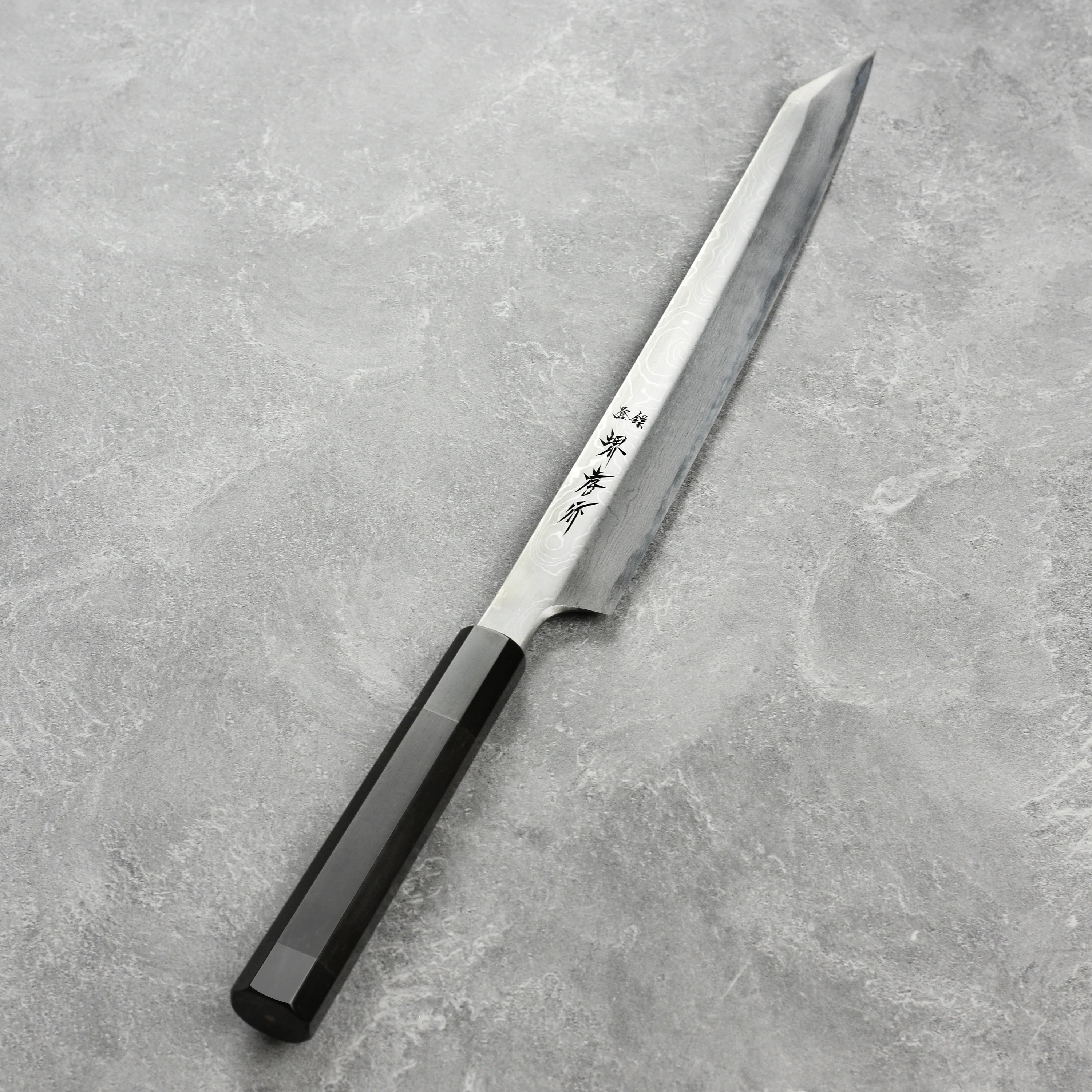 Takayuki Seiryu Aogami #2 Damascus Single-Bevel 10.6" Kengata Yanagiba with Saya - Image 6